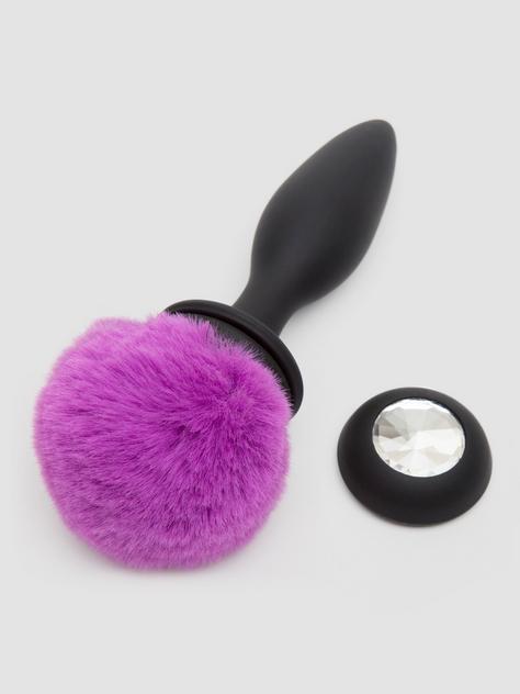 Happy Rabbit Medium Rechargeable Vibrating Bunny Tail Butt Plug 4.75 Inch, Black, hi-res