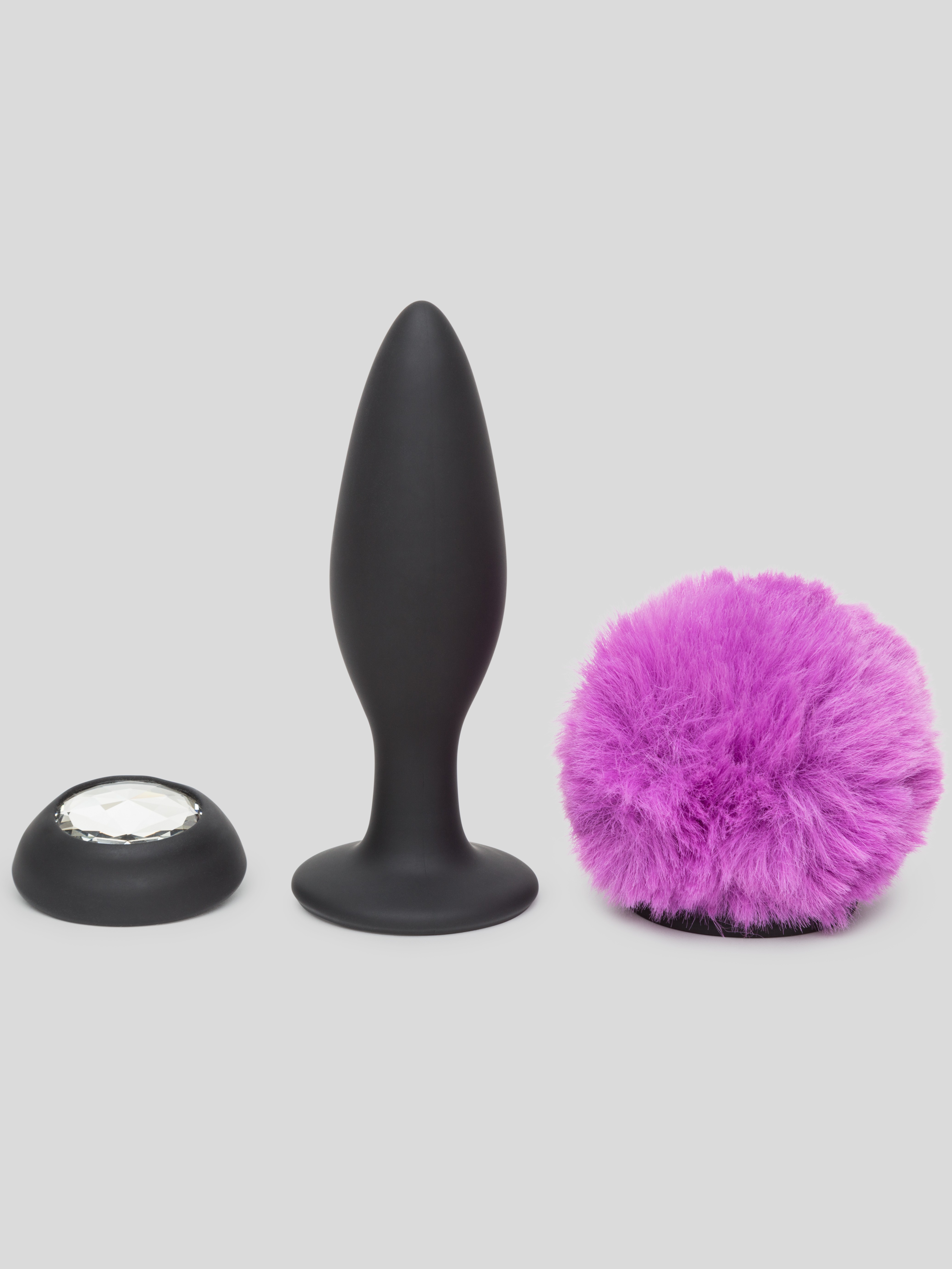 Happy Rabbit Medium Rechargeable Vibrating Bunny Tail Butt Plug 4.75 Inch, Black, hi-res