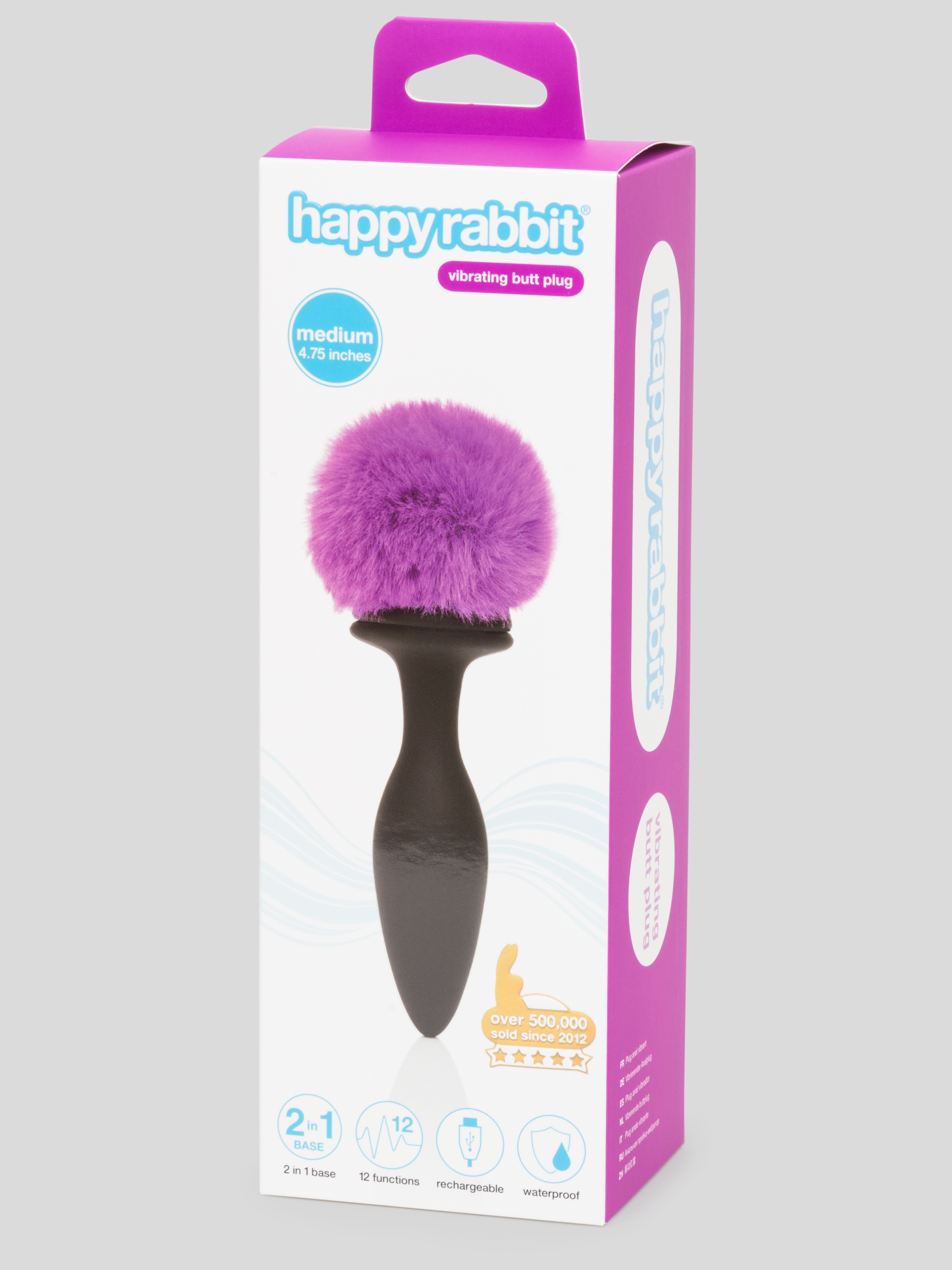 Happy Rabbit Medium Rechargeable Vibrating Bunny Tail Butt Plug 4.75 Inch, Black, hi-res