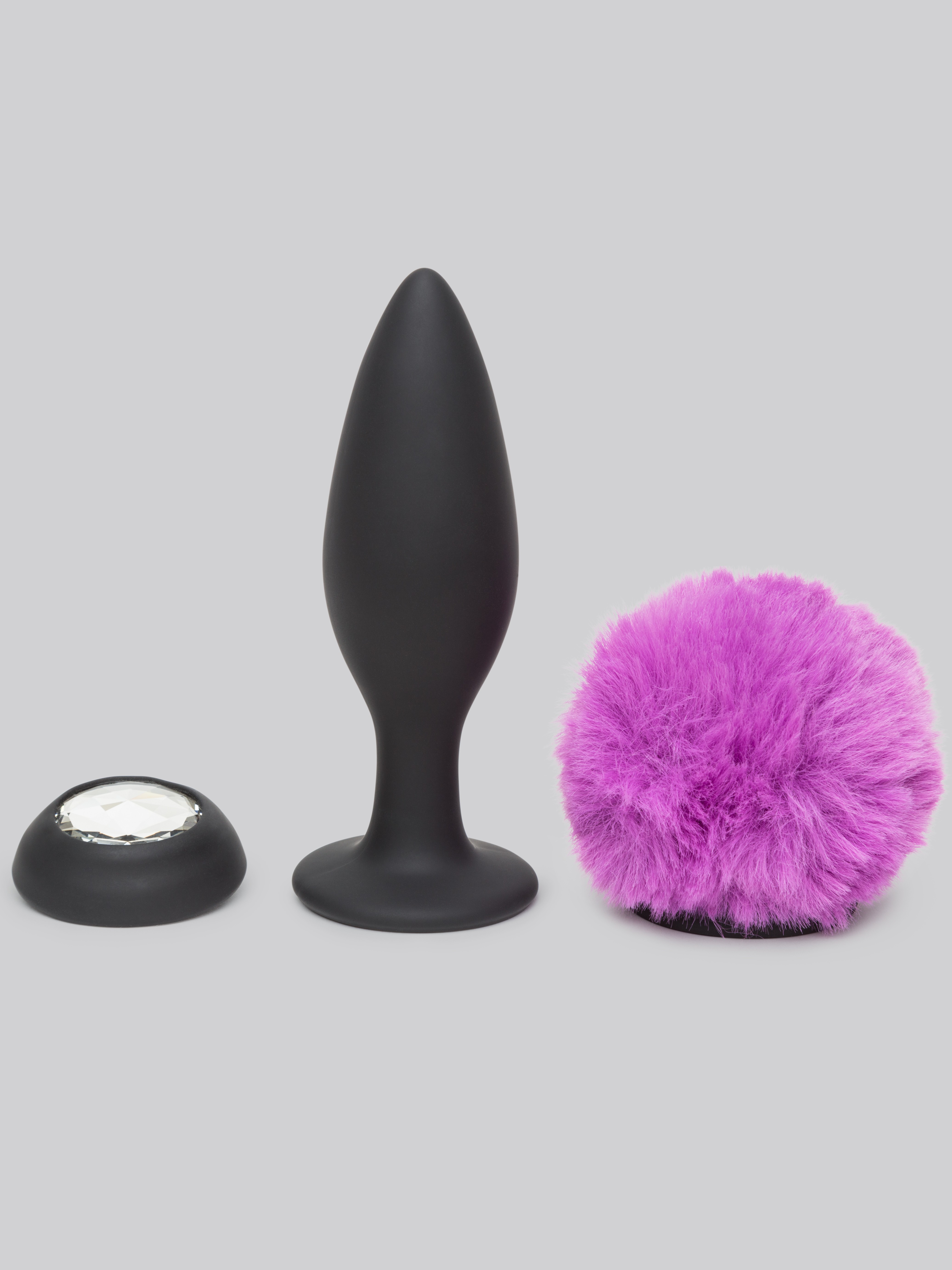Happy Rabbit Large Rechargeable Vibrating Bunny Tail Butt Plug 5 Inch, Black, hi-res