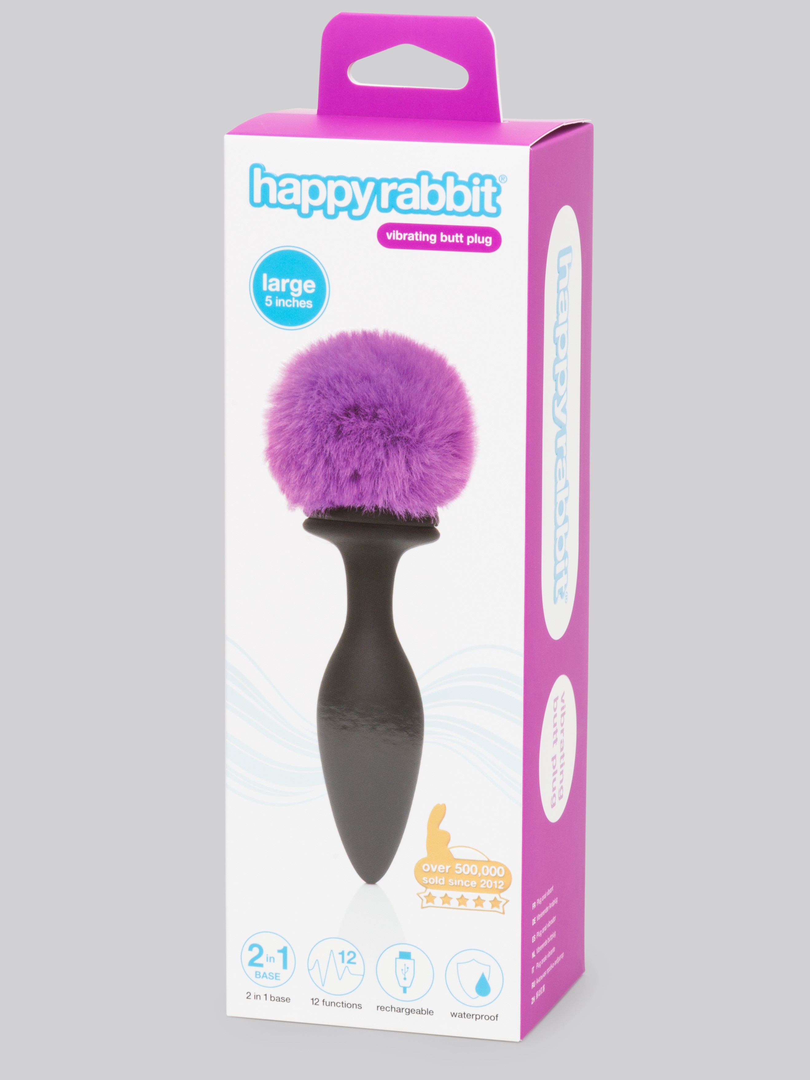 Happy Rabbit Large Rechargeable Vibrating Bunny Tail Butt Plug 5 Inch, Black, hi-res