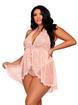 Dreamgirl Plus Size Pink Deep Plunge Lace and Mesh Teddy, Pink, hi-res