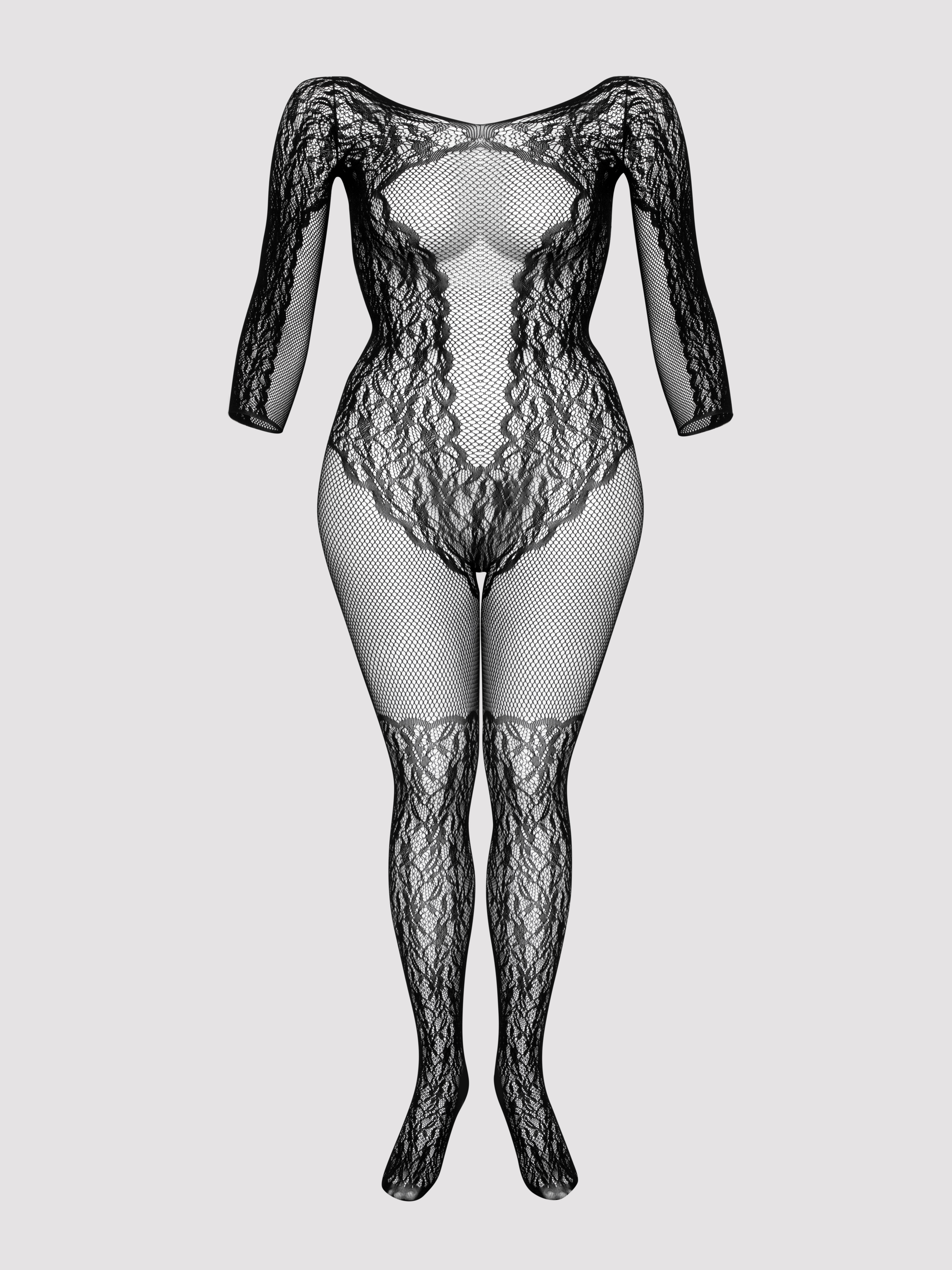 Fifty Shades of Grey Captivate Lace Spanking Bodystocking, Black, vanilla