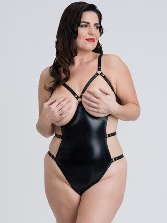 Fifty Shades of Grey Captivate Plus Size Wet Look Open-Cup Crotchless Teddy