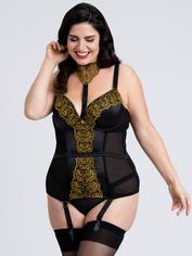 Fifty Shades of Grey Captivate Plus Size Black and Gold Basque Set, Black, hi-res