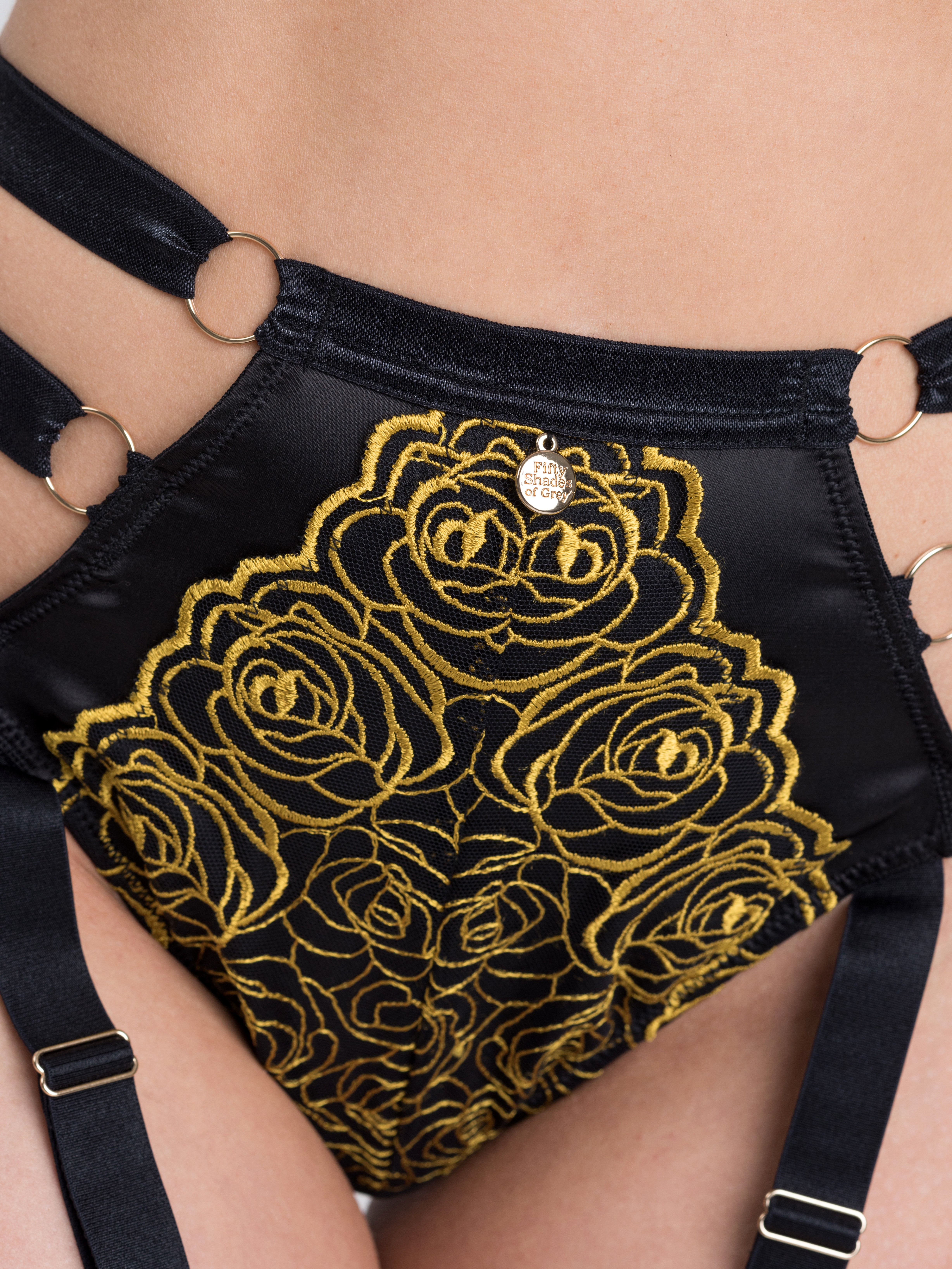 Fifty Shades of Grey Captivate Black and Gold Bra Set, Black, hi-res