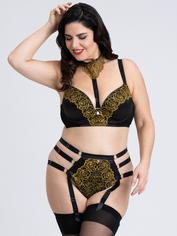 Fifty Shades of Grey Captivate Plus Size Black and Gold Bra Set, Black, hi-res