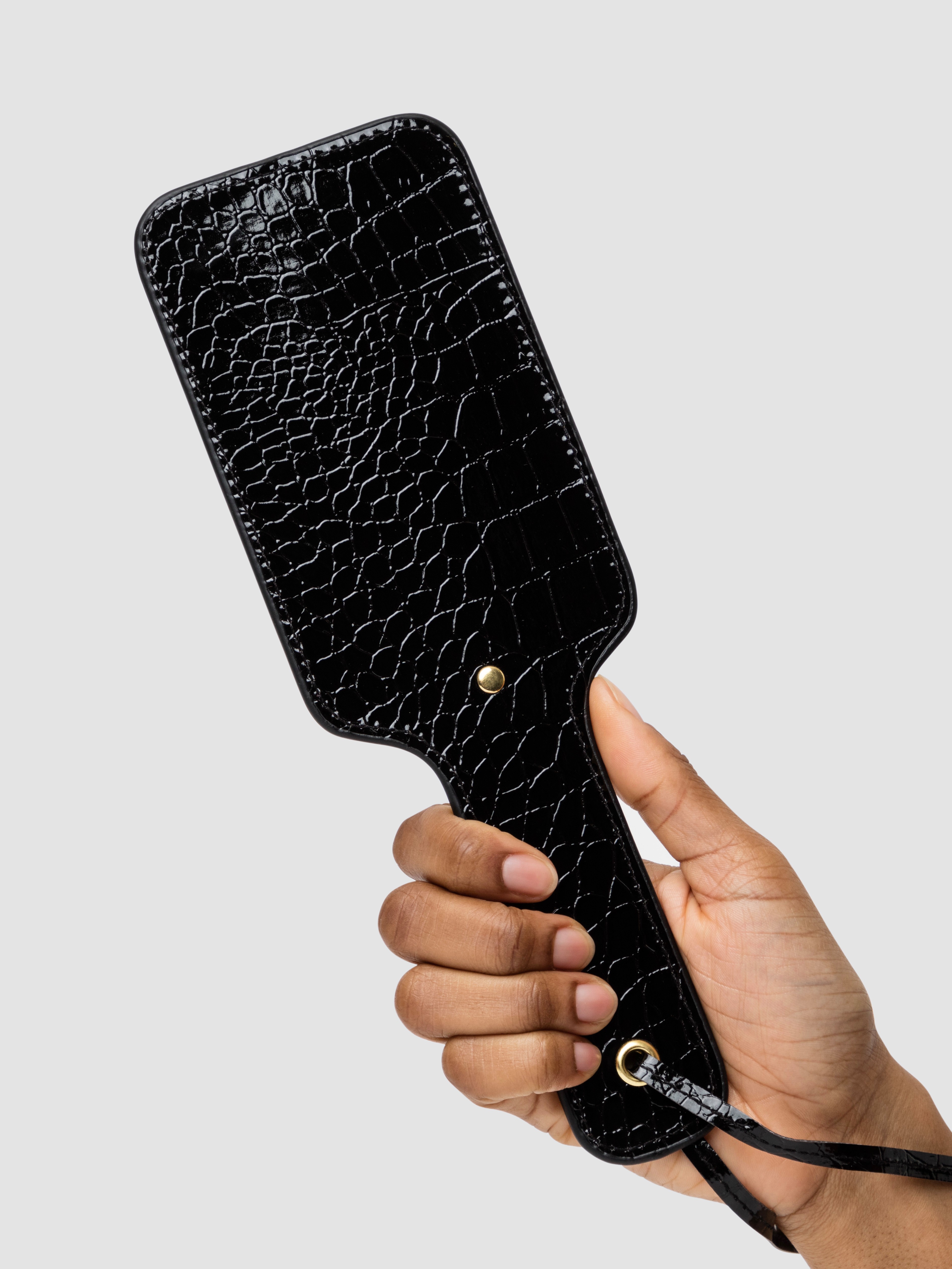 Bondage Boutique Faux Crocodile Leather Paddle, Black, hi-res