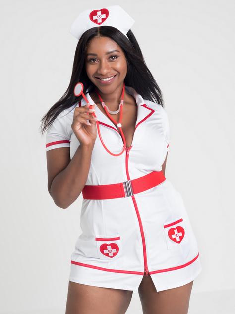 Lovehoney Fantasy Plus Size Flirty Nurse Costume , White, hi-res