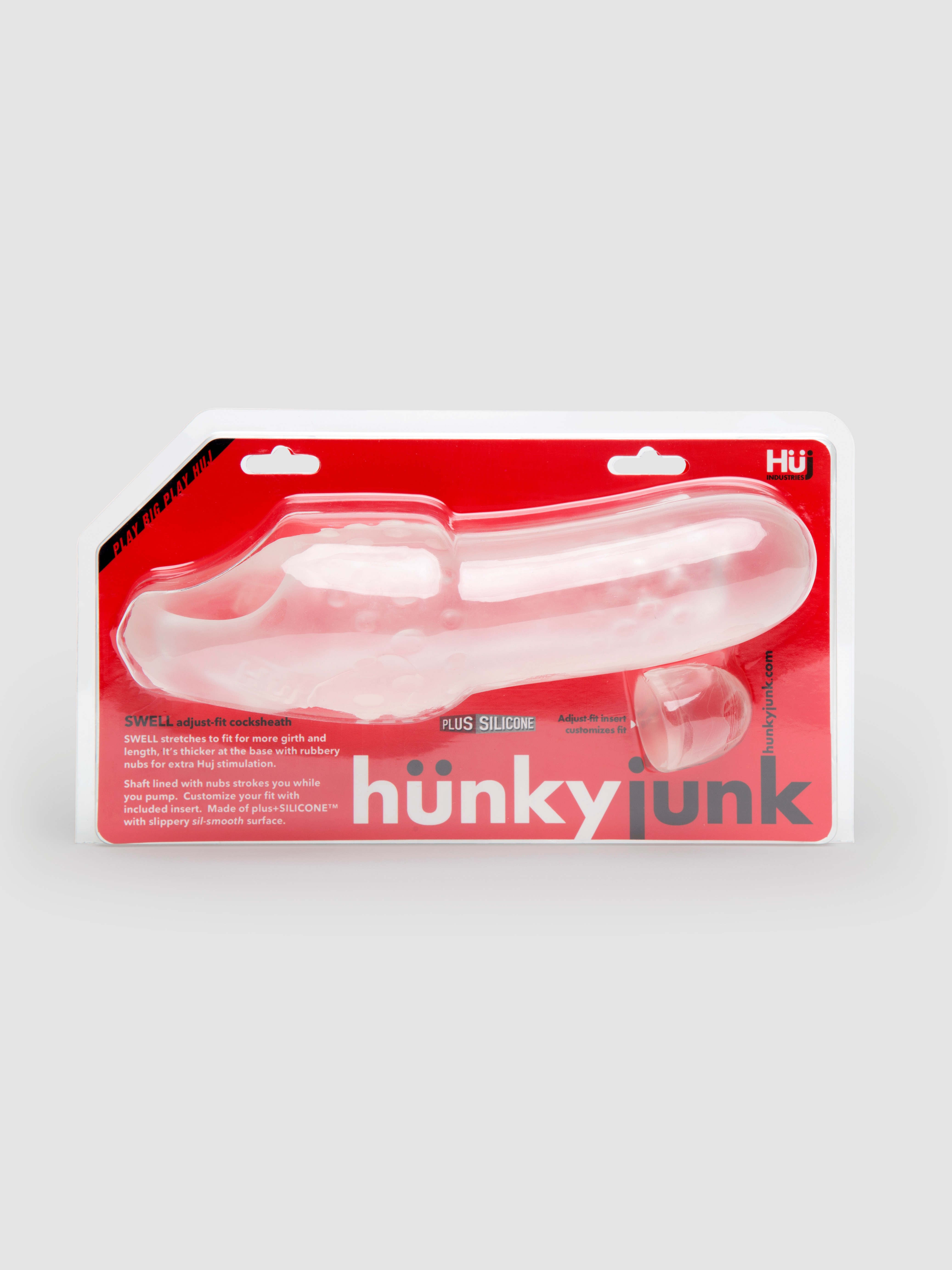 Hunky Junk Swell 7.5 Inch Adjustable Penis Sleeve with Ball Loop, Clear, hi-res
