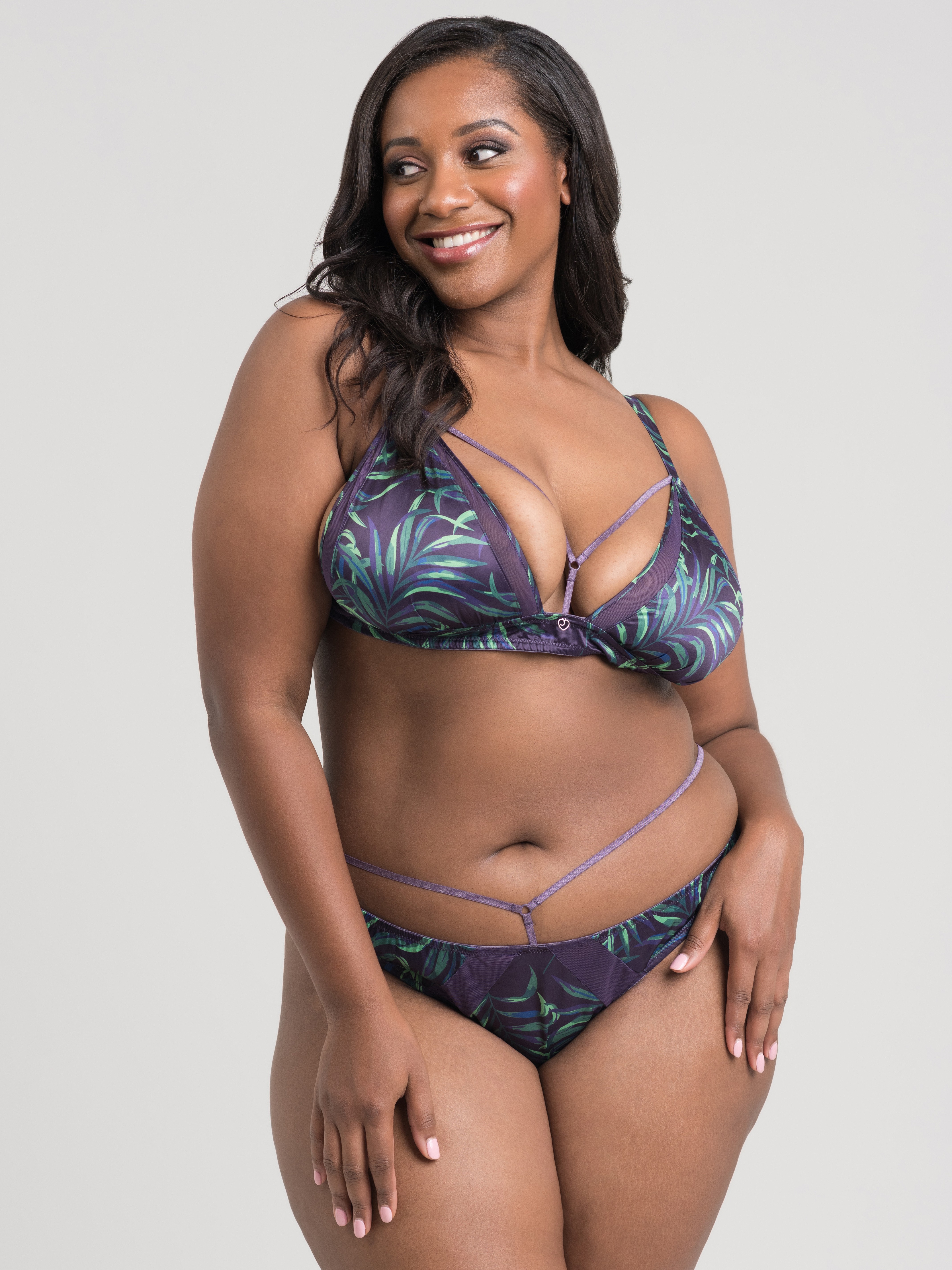 Lovehoney Paradise Lust Purple Strappy Bra Set, Purple, hi-res