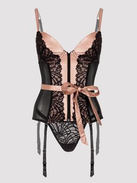 Lovehoney Pearl Faux Leather and Lace Basque Set