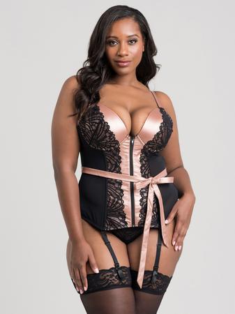 Lovehoney Plus Size Pearl Faux Leather and Lace Basque Set