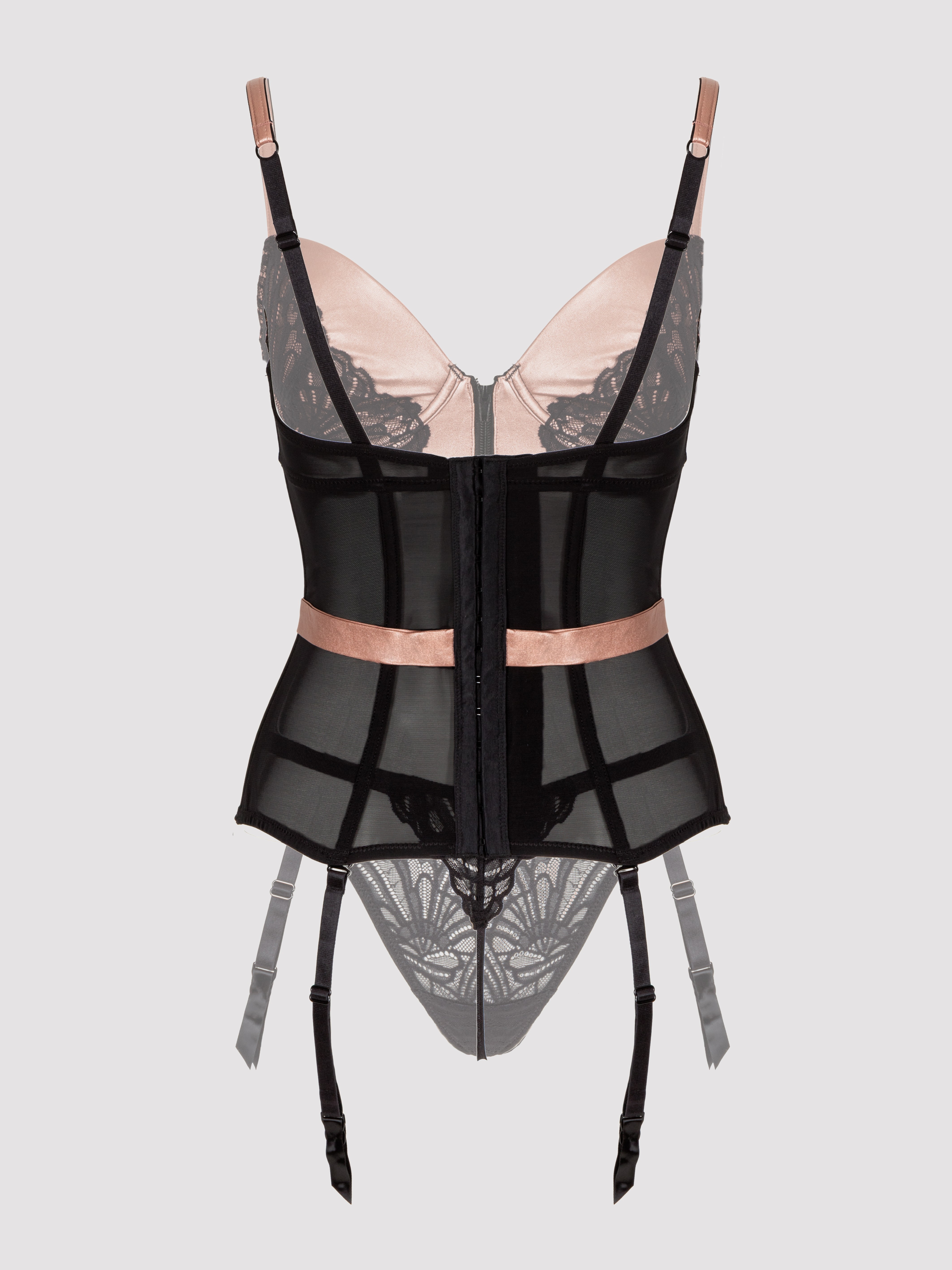 Lovehoney Pearl Faux Leather and Lace Basque Set, Black, vanilla