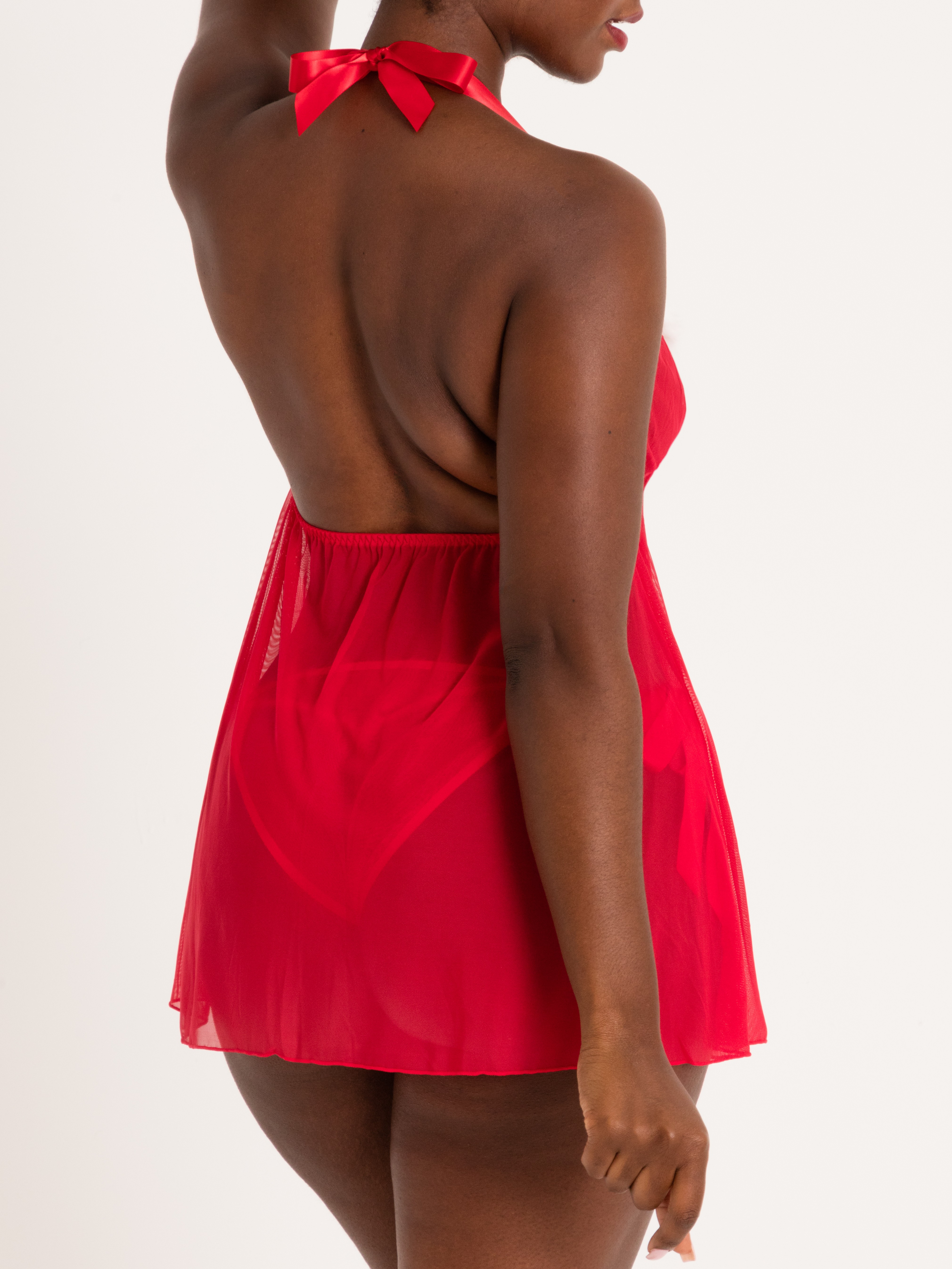 Lovehoney Holiday Pom-Pom Red Sheer Babydoll Set, Red, hi-res