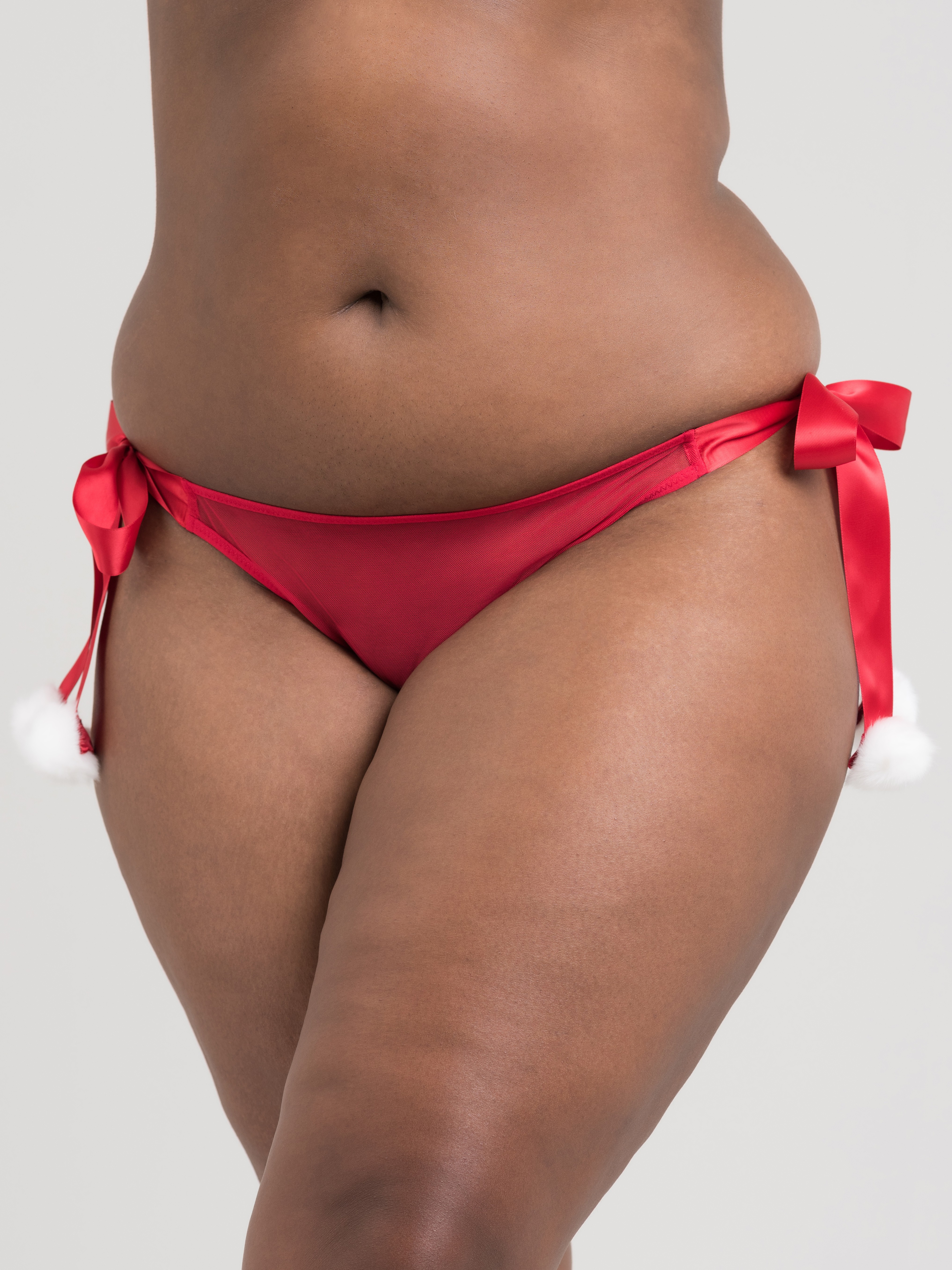 Lovehoney Christmas Pom-Pom Red Sheer Knickers, Red, hi-res