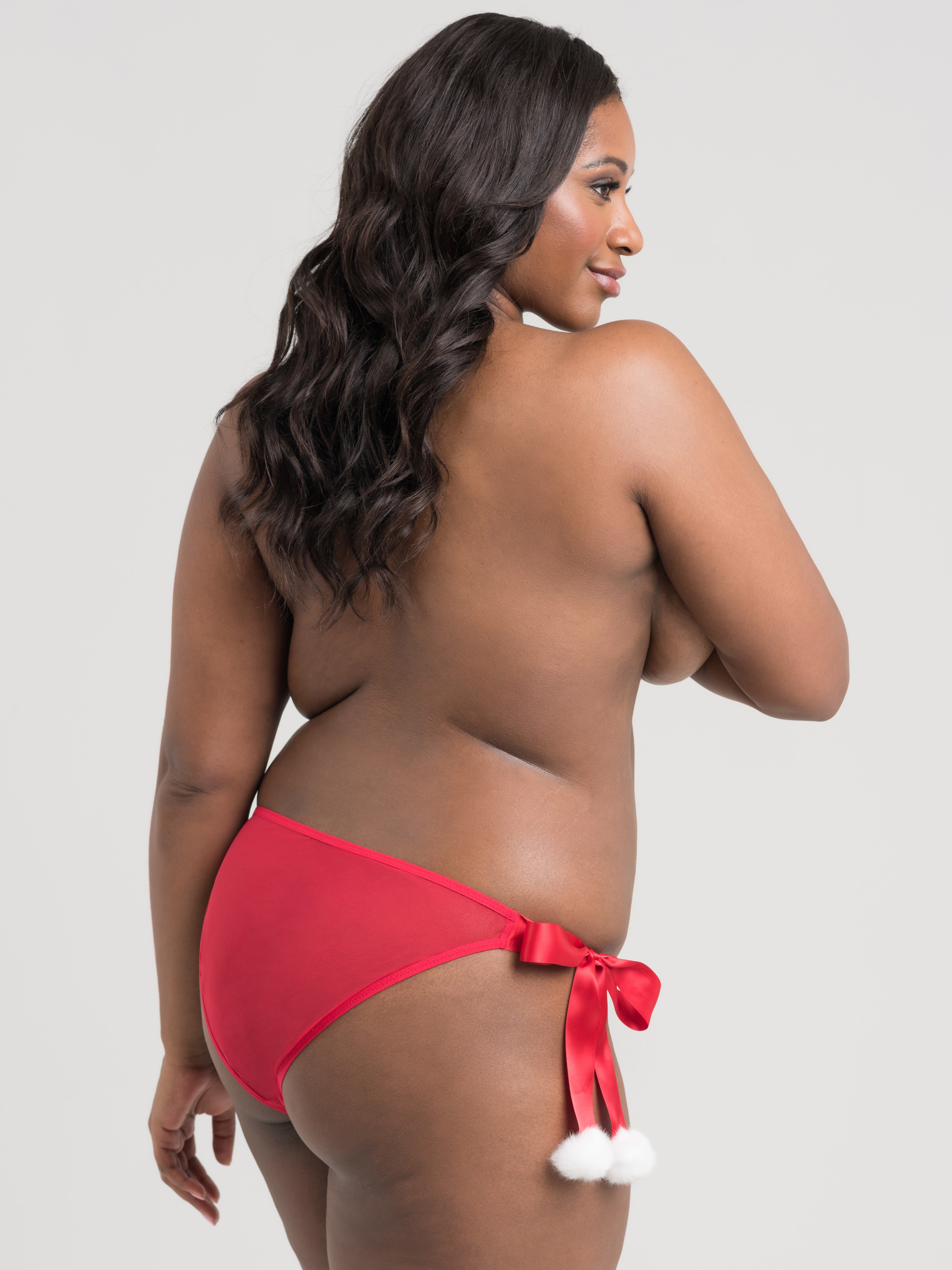 Lovehoney Christmas Pom-Pom Red Sheer Knickers, Red, hi-res