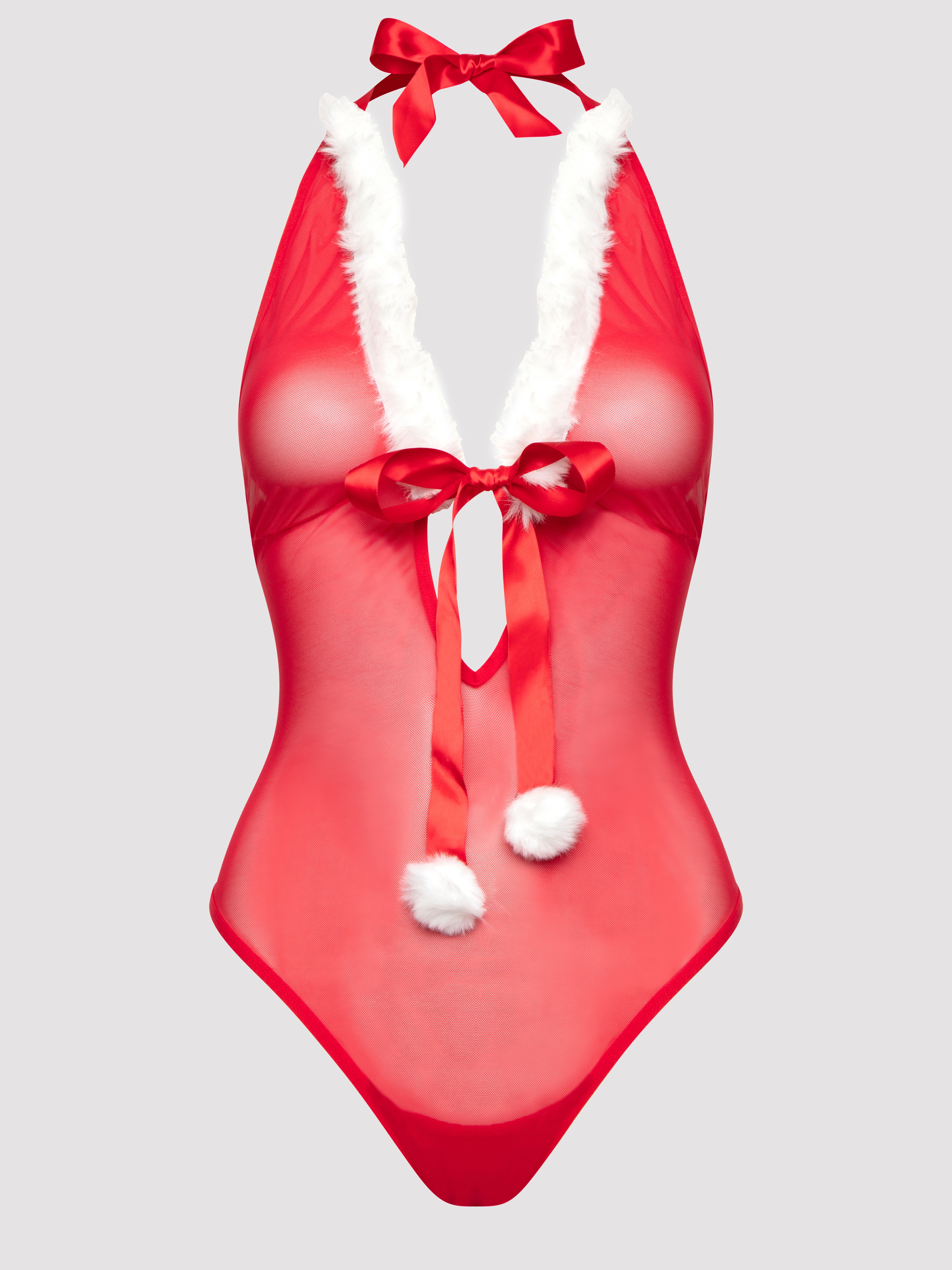 Lovehoney Holiday Pom-Pom Red Sheer Teddy, Red, hi-res
