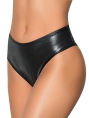 Mapale Wet Look High-Waisted Ruched Wet Look Thong, Black, hi-res