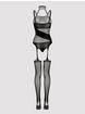 Lovehoney Asymmetric Fishnet Suspender Bodystocking, Black, hi-res