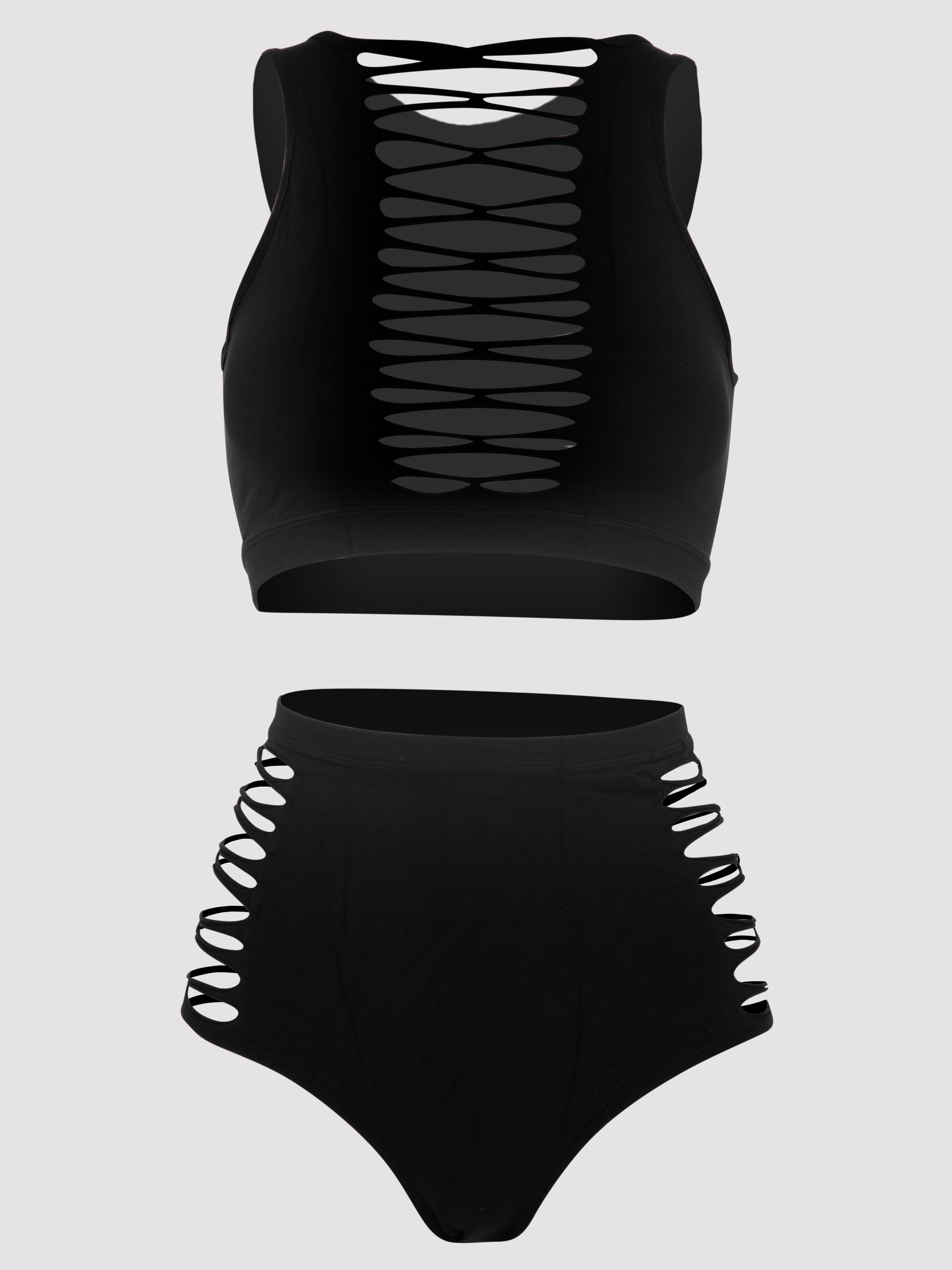 Lovehoney Black Criss-Cross Bra Set, Black, hi-res