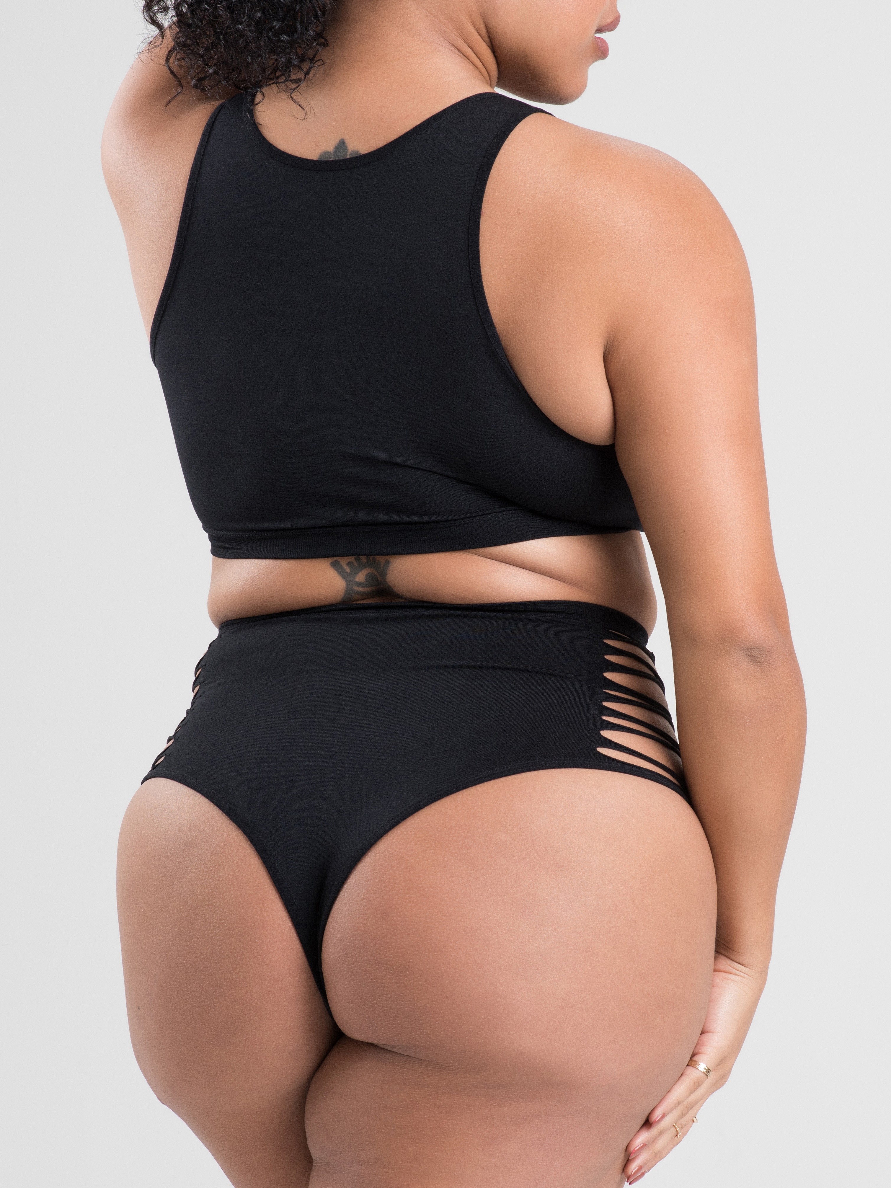 Lovehoney Plus Size Black Criss-Cross Bra Set, Black, hi-res