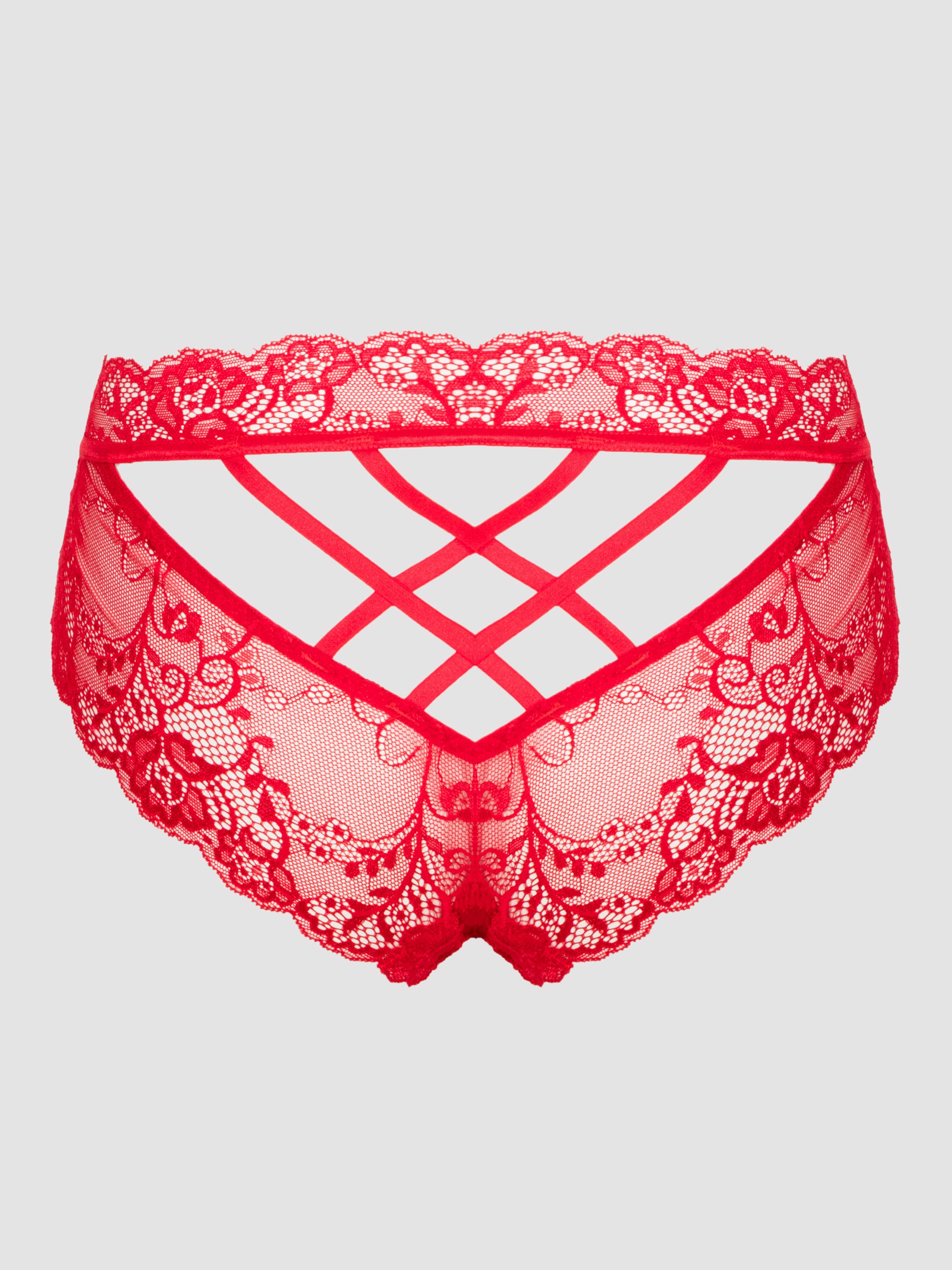 Lovehoney Criss-Cross Crotchless Knickers, Red, hi-res
