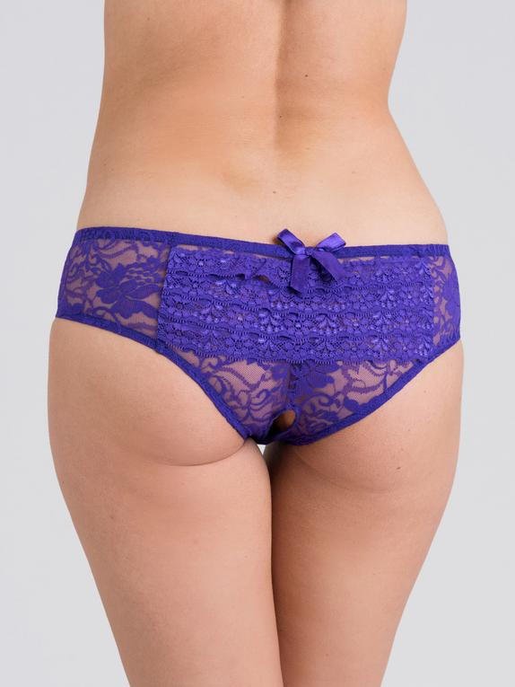 Lovehoney Crotchless Lace Ruffle-Back Knickers, Purple, hi-res