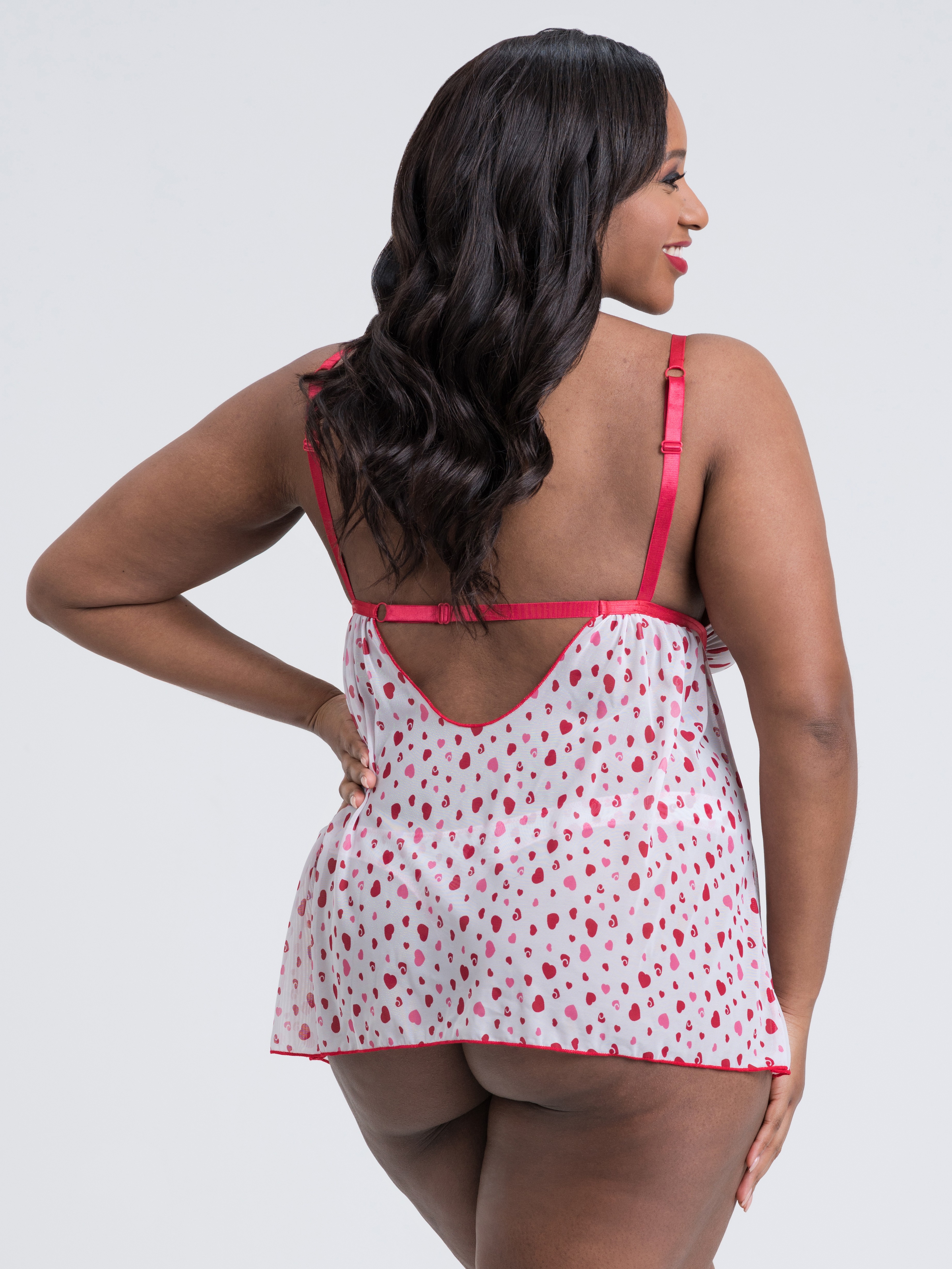 Lovehoney Sweetheart White Heart Pattern Babydoll Set, White, hi-res