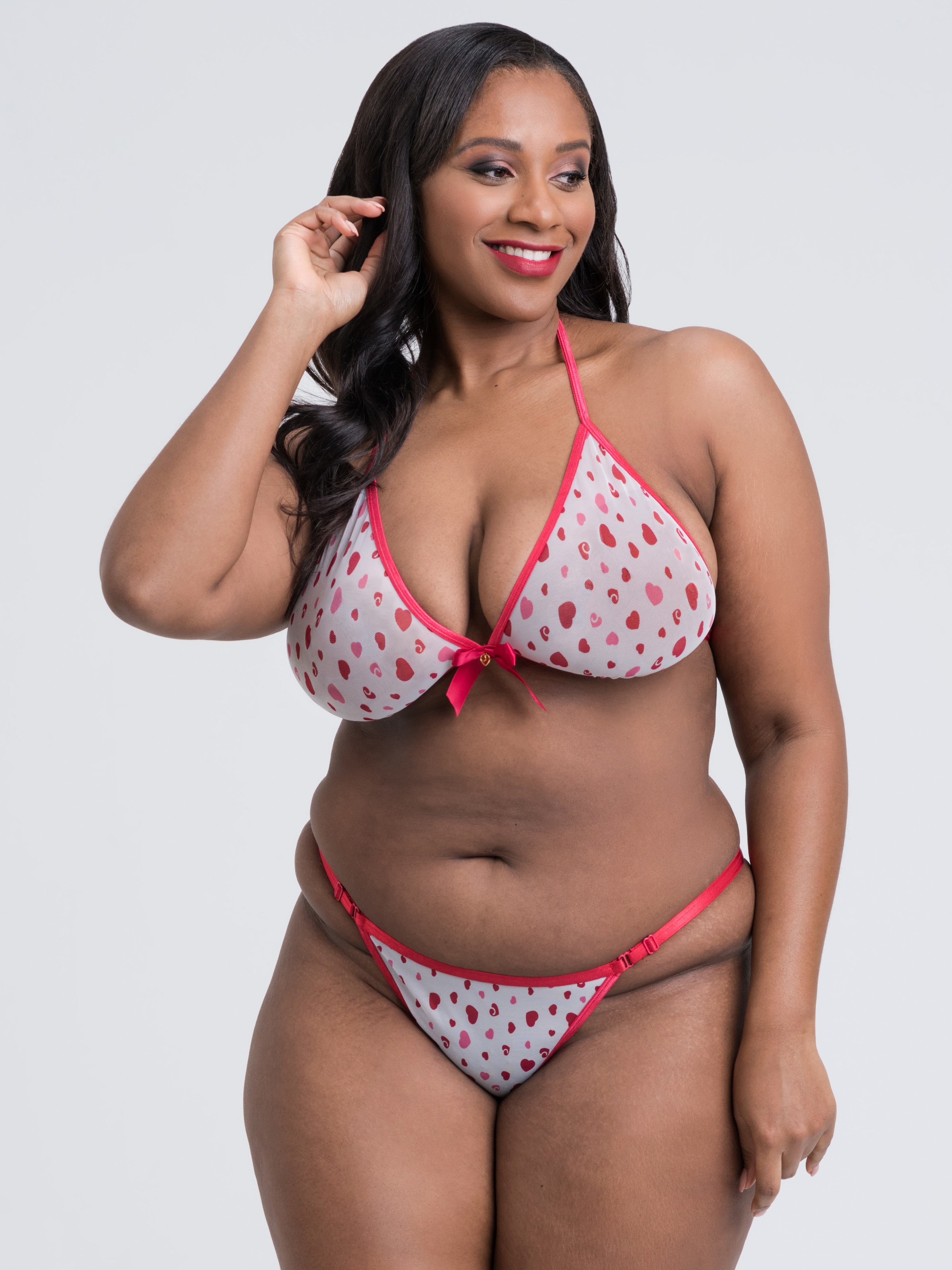 Lovehoney Sweetheart White Heart Pattern Bra Set, White, hi-res