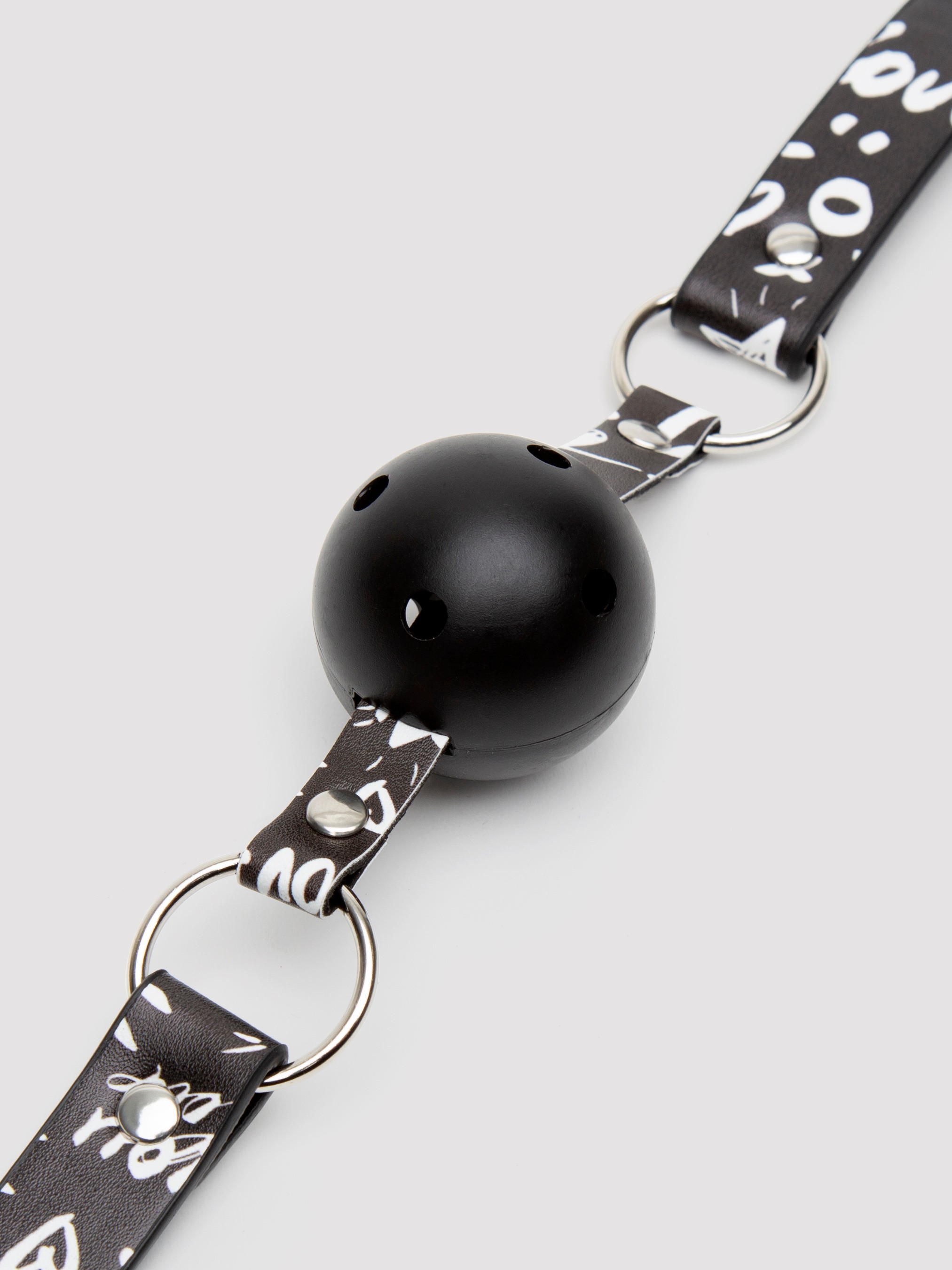 Ouch! Street Art Printed Breathable Leather Ball Gag , Black, hi-res