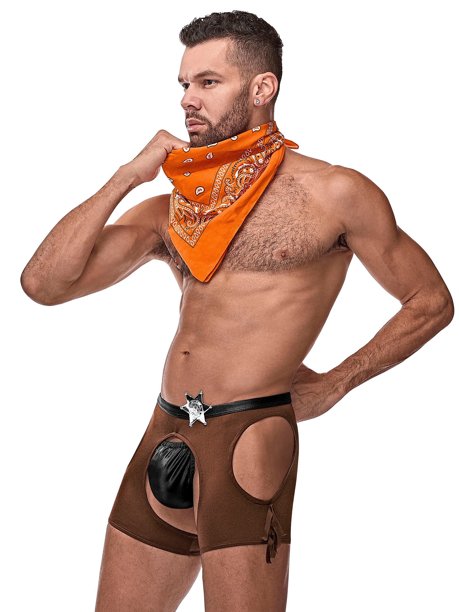 Male Power Cocky Cowboy Costume, Brown, hi-res