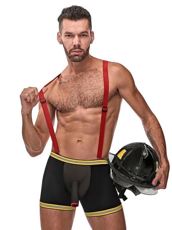 Male Power Hose Me Down Fireman Boxers and Braces , Black, hi-res