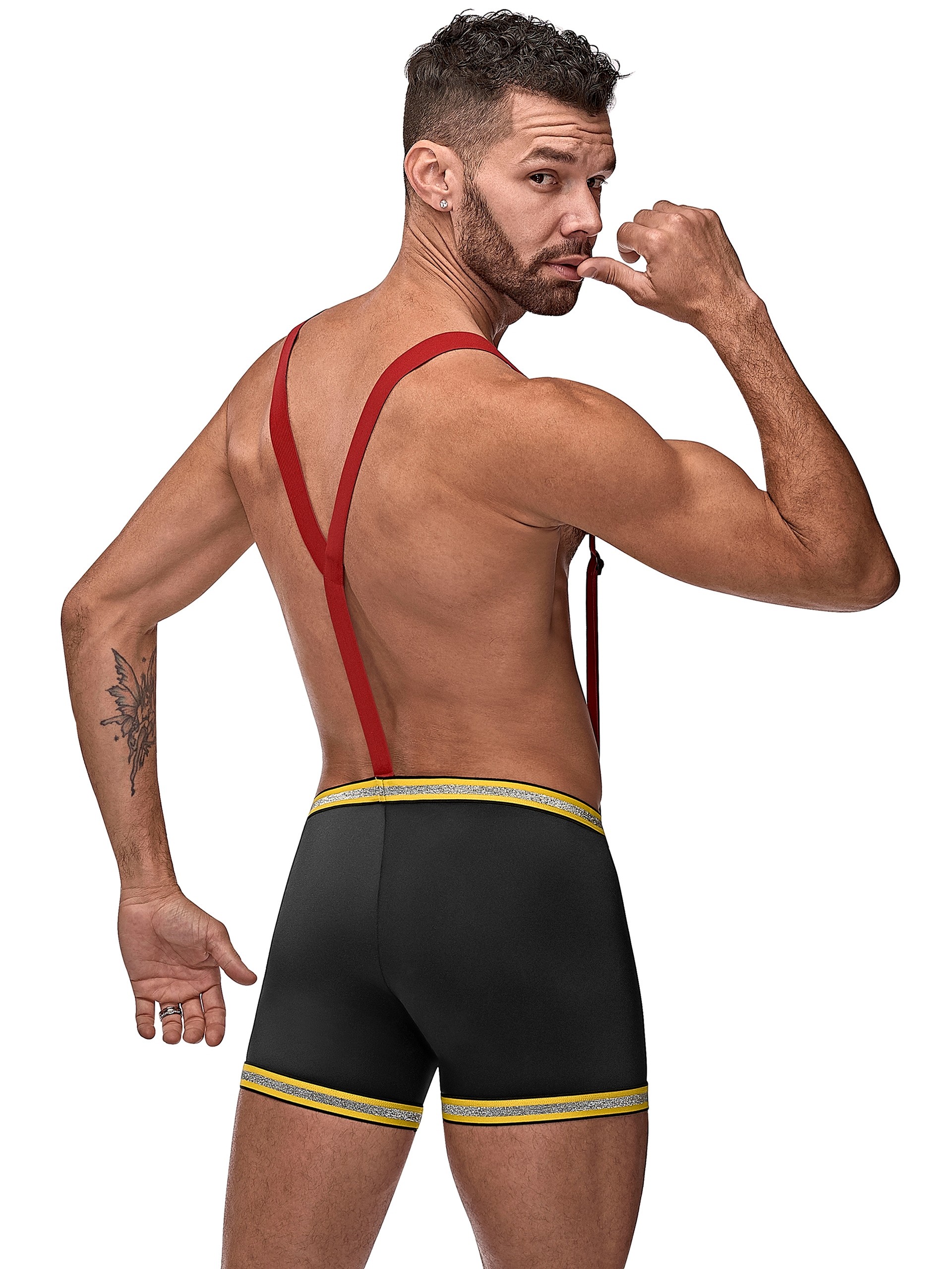 Male Power Hose Me Down Fireman Boxers and Braces , Black, hi-res