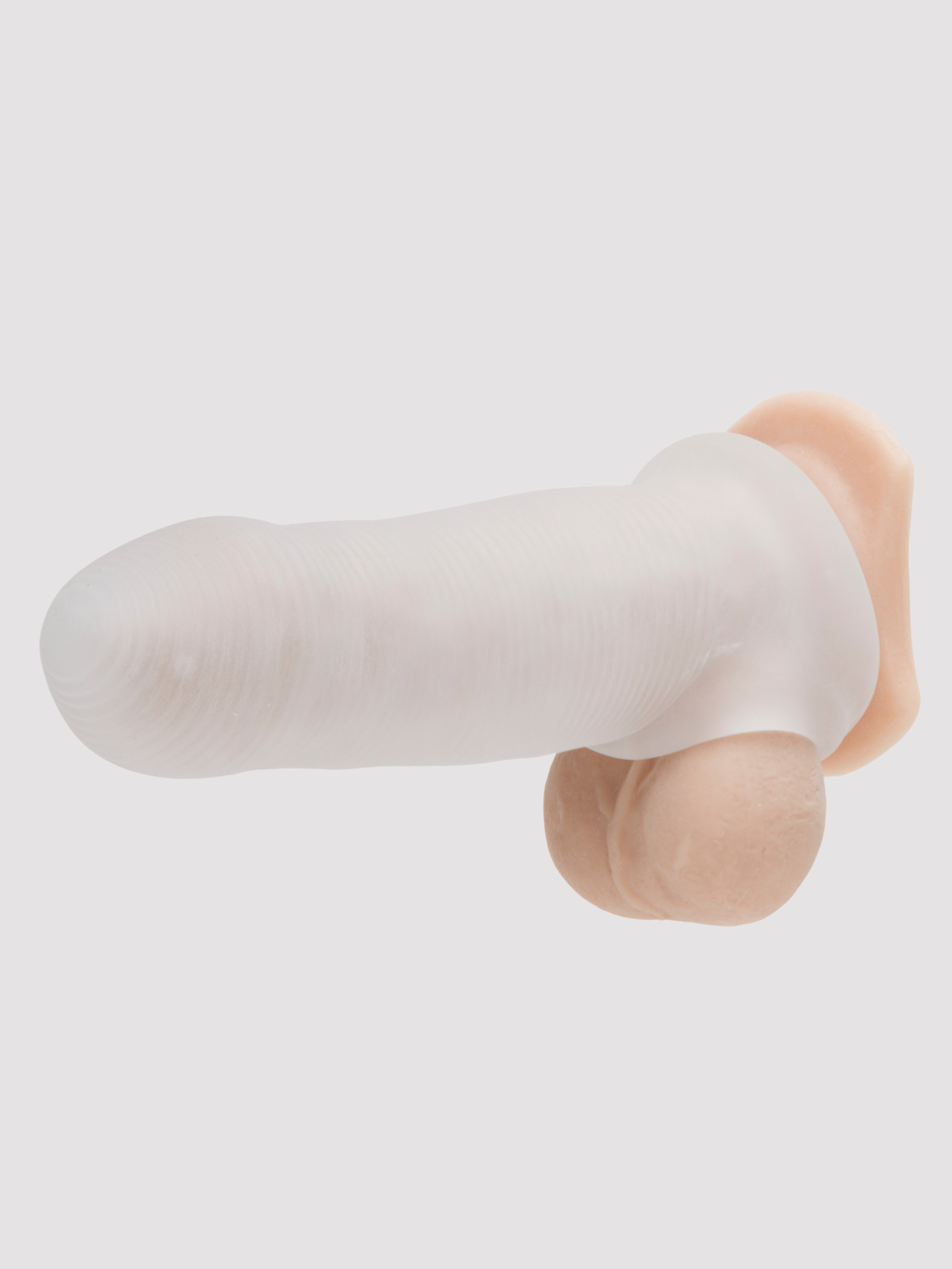 Perfect Fit Fat Boy Micro Ribbed 7.5 Inch Penis Sleeve with Ball Loop, Clear, hi-res
