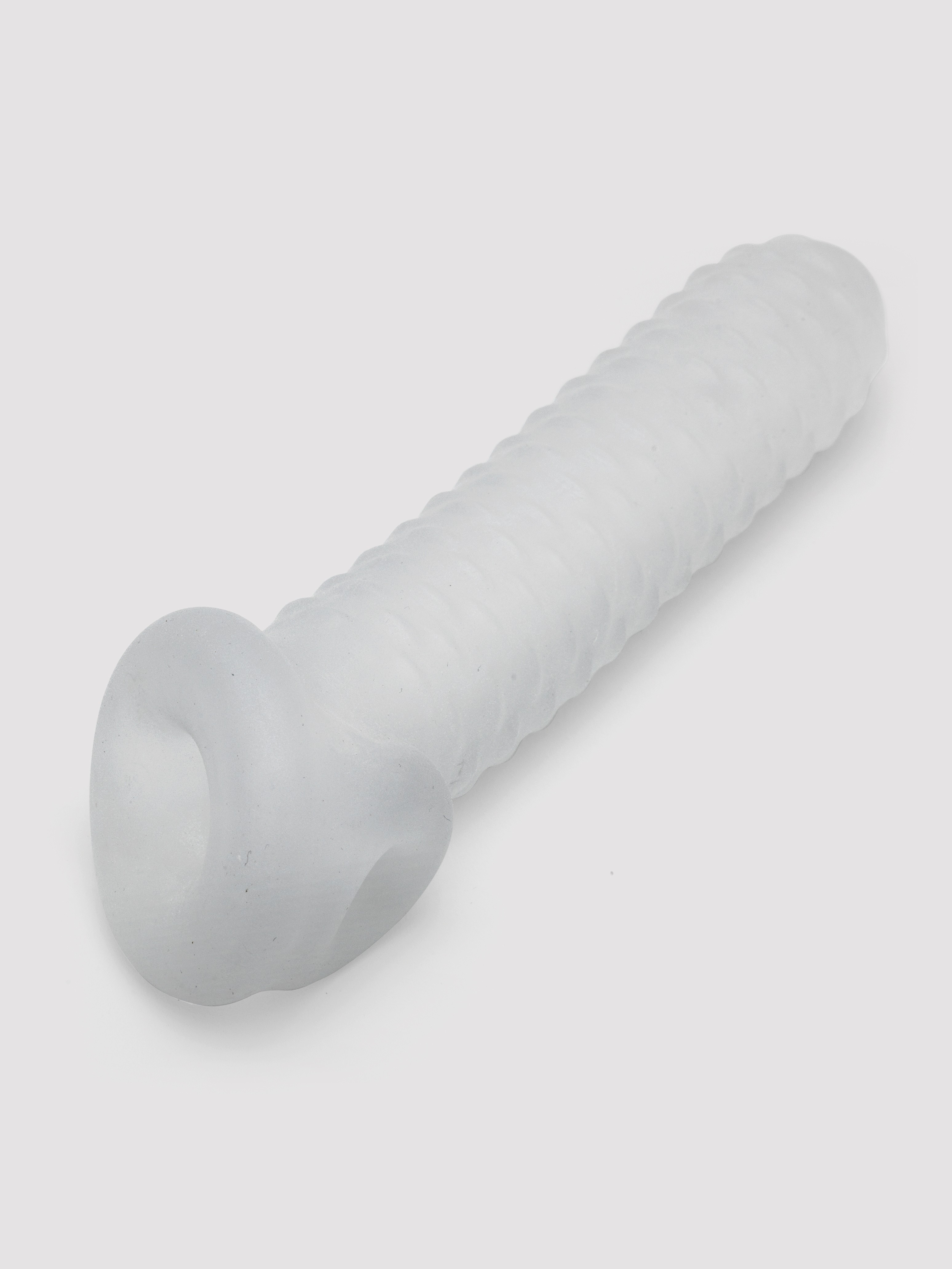 Perfect Fit Fat Boy Checker Textured 7.5 Inch Penis Sleeve with Ball Loop, Clear, hi-res