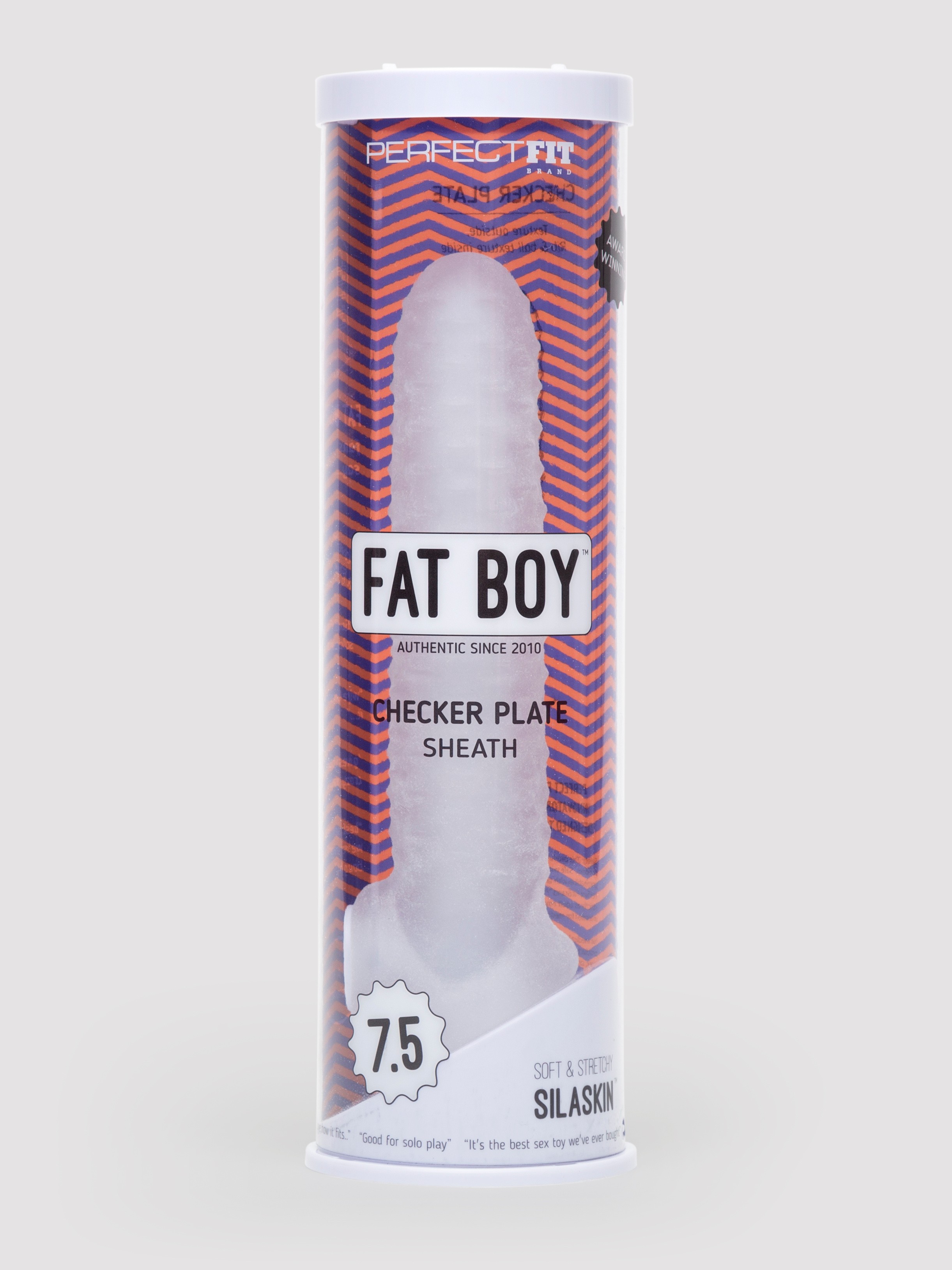 Perfect Fit Fat Boy Checker Textured 7.5 Inch Penis Sleeve with Ball Loop, Clear, hi-res