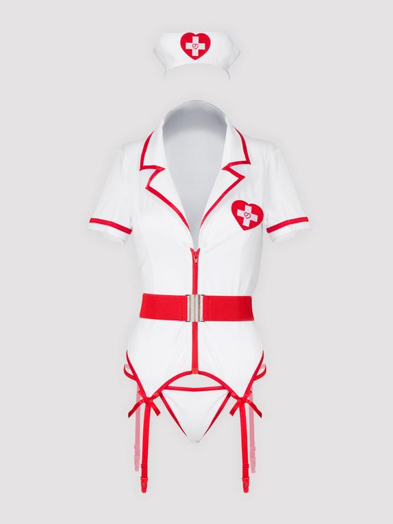 Lovehoney Fantasy Heartbeat Hottie Nurse Costume, White, hi-res
