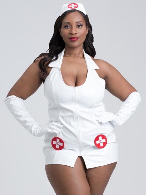Lovehoney Fantasy Plus Size Naughty PVC-Look Nurse Costume, White, hi-res