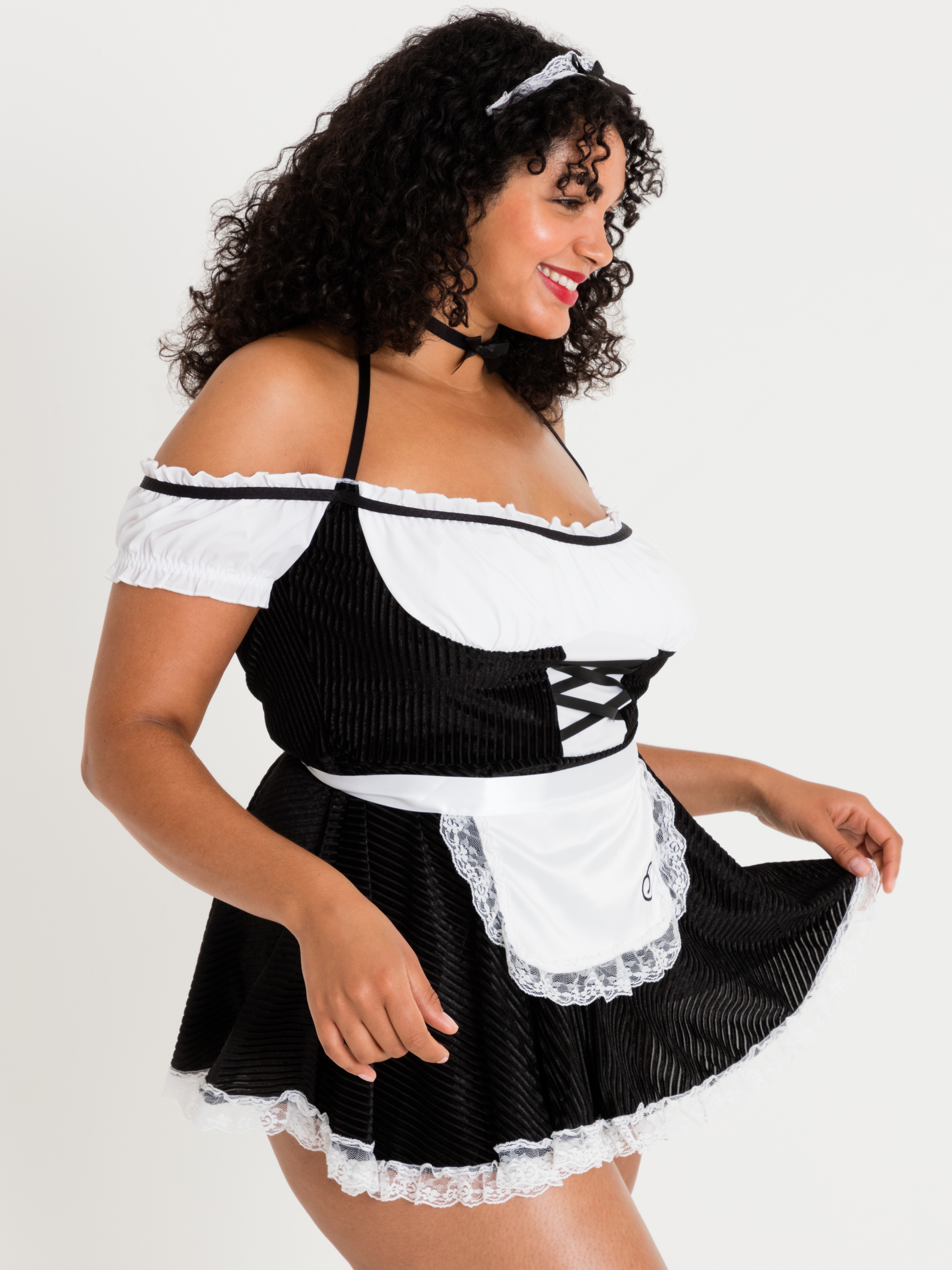 Lovehoney Fantasy French Fancy Maid Costume, Black, vanilla