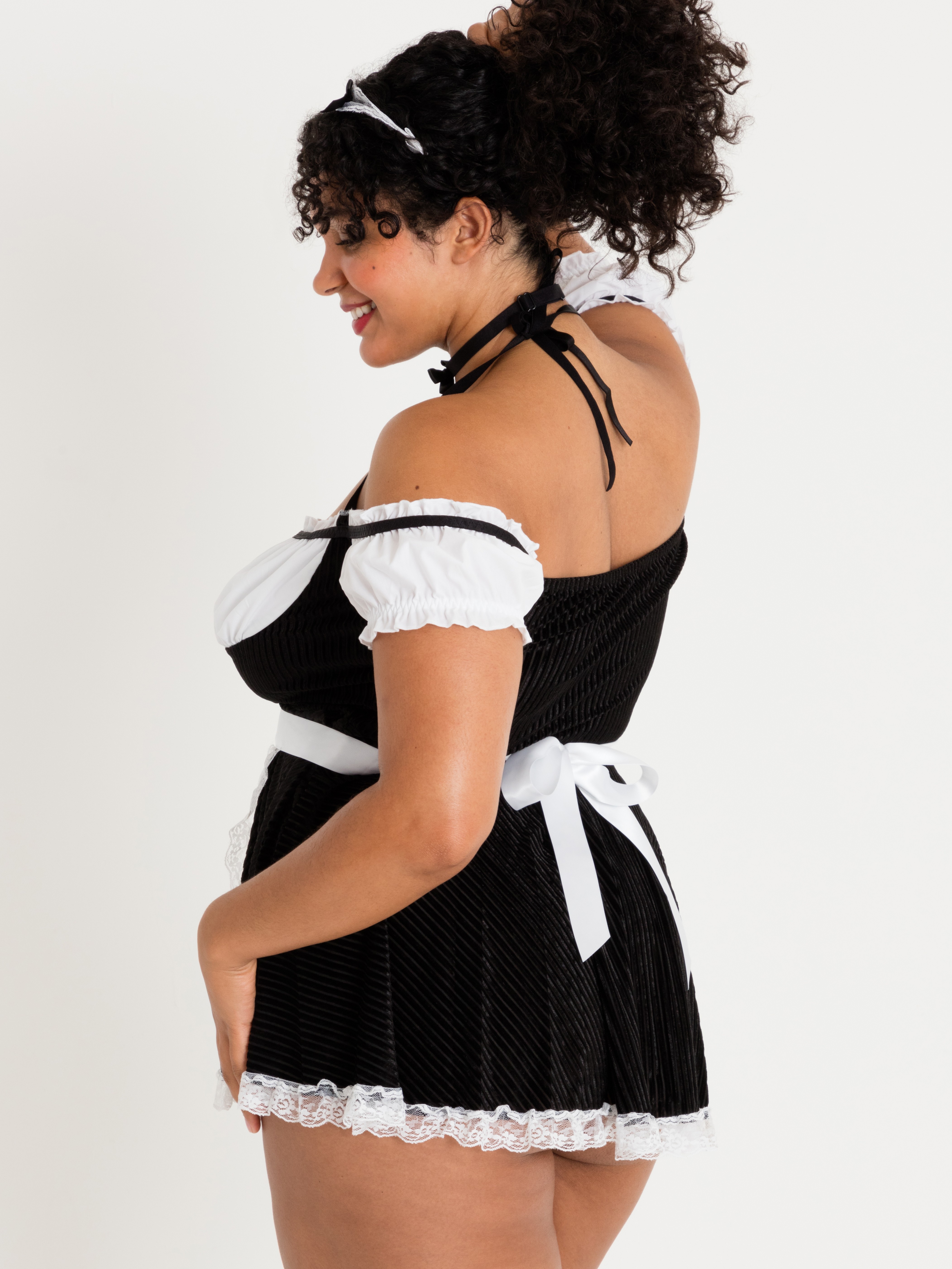 Lovehoney Fantasy French Fancy Maid Costume, Black, vanilla