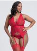 Lovehoney Beau Red Lace Basque Set, Red, hi-res