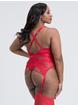 Lovehoney Beau Red Lace Basque Set, Red, hi-res