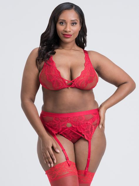 Lovehoney Beau Red Lace Bra Set, Red, hi-res