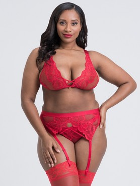 Lovehoney Plus Size Beau Red Lace Bra Set