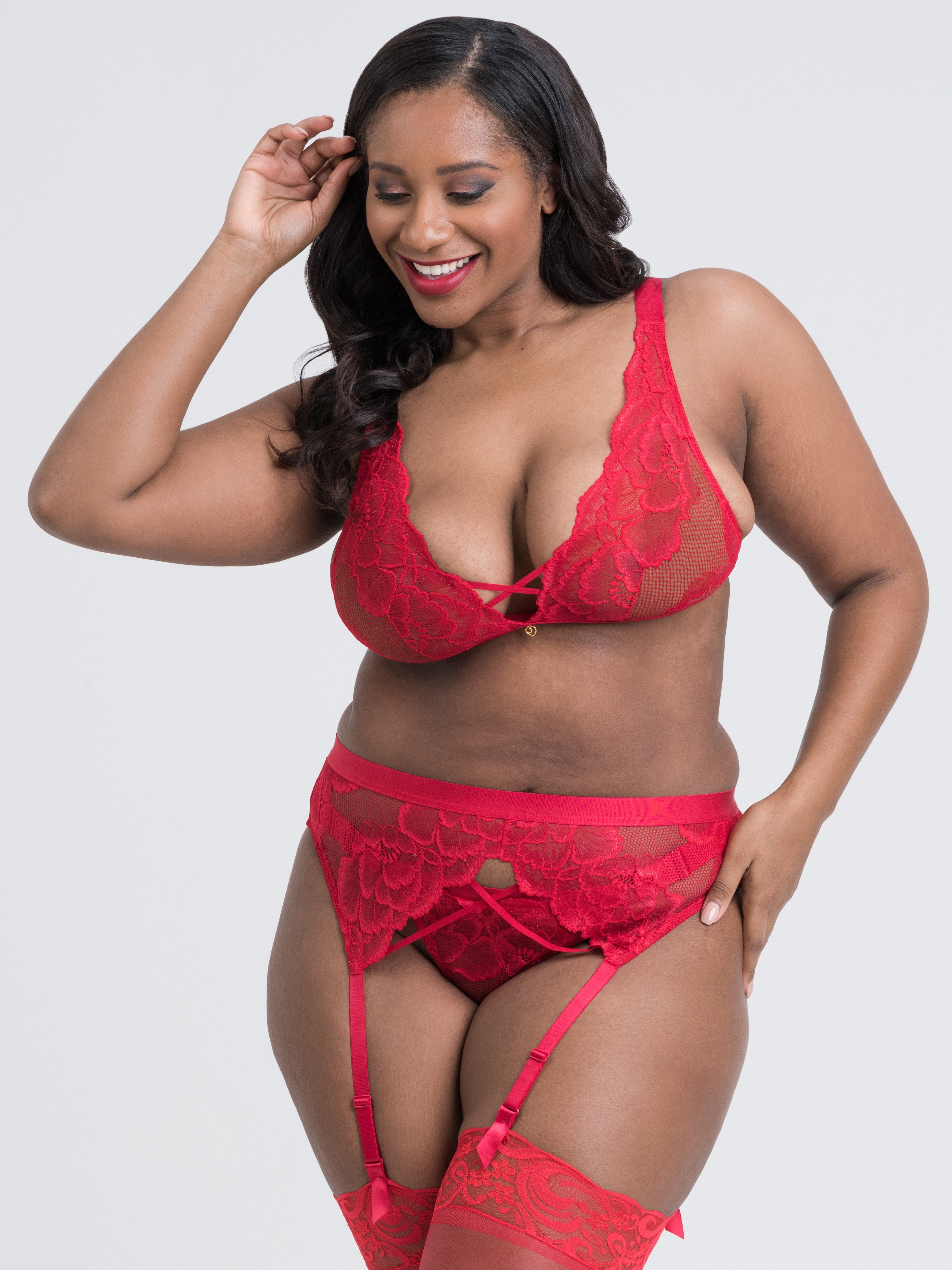 Lovehoney Beau Red Lace Bra Set, Red, hi-res