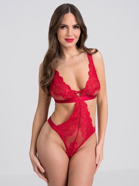 Lovehoney Beau Red Lace Cut-Out Body, Red, hi-res
