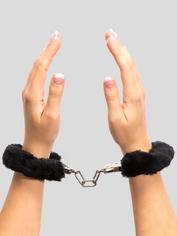 Lovehoney Black Furry Handcuffs, Black, hi-res