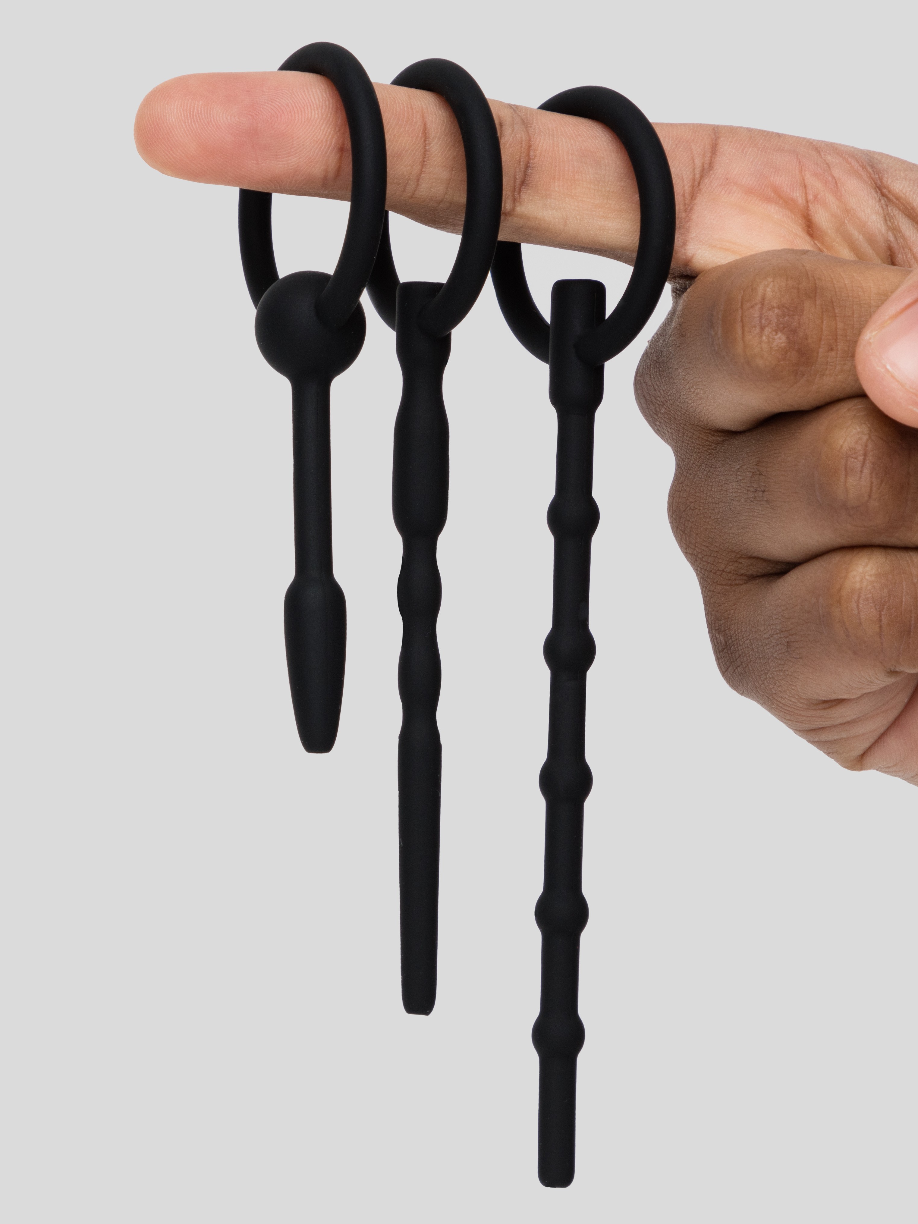 Ouch! Beginner's Silicone Hollow Urethral Plug Set (3 Piece), Black, hi-res