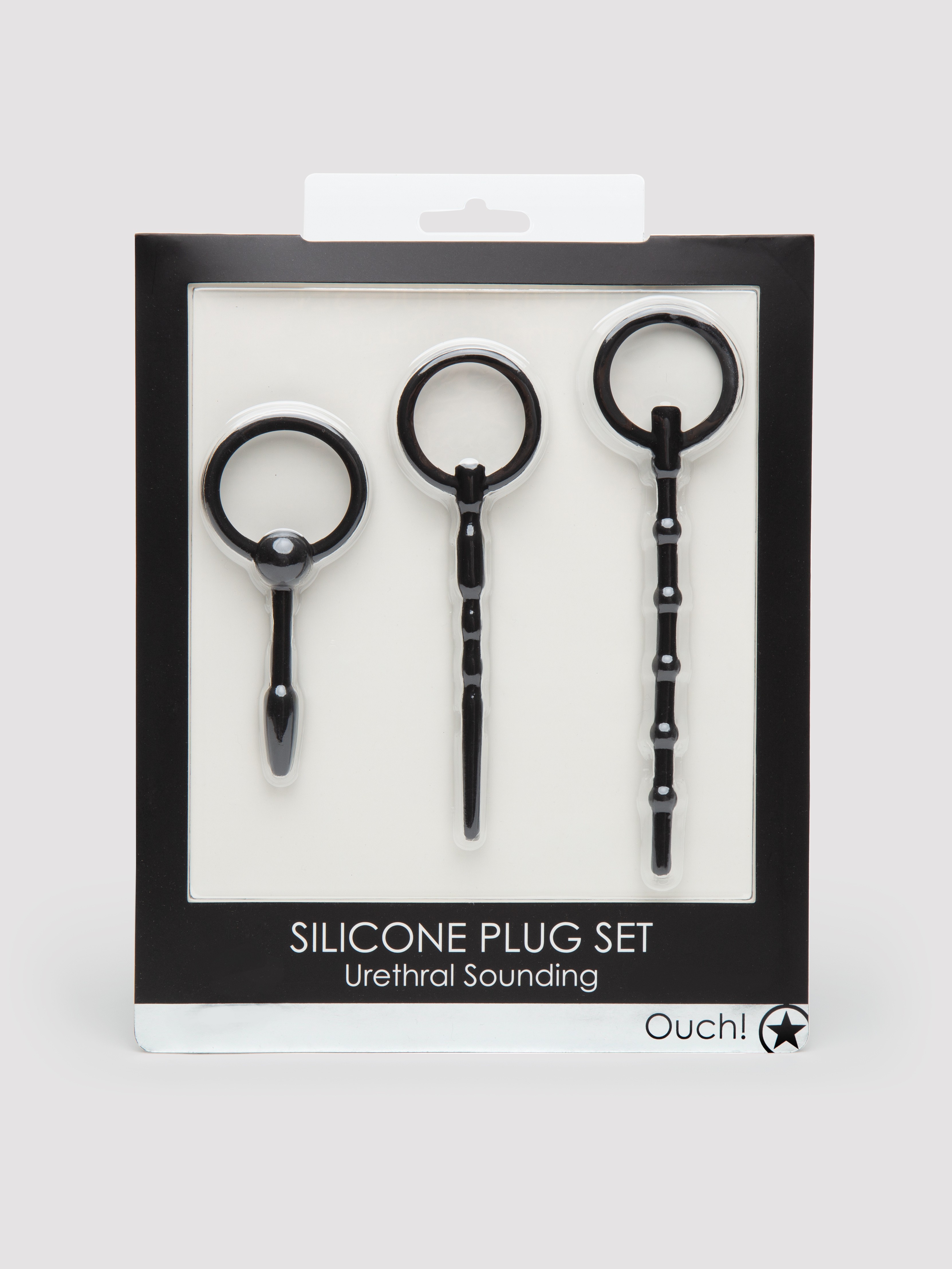 Ouch! Beginner's Silicone Hollow Urethral Plug Set (3 Piece), Black, hi-res